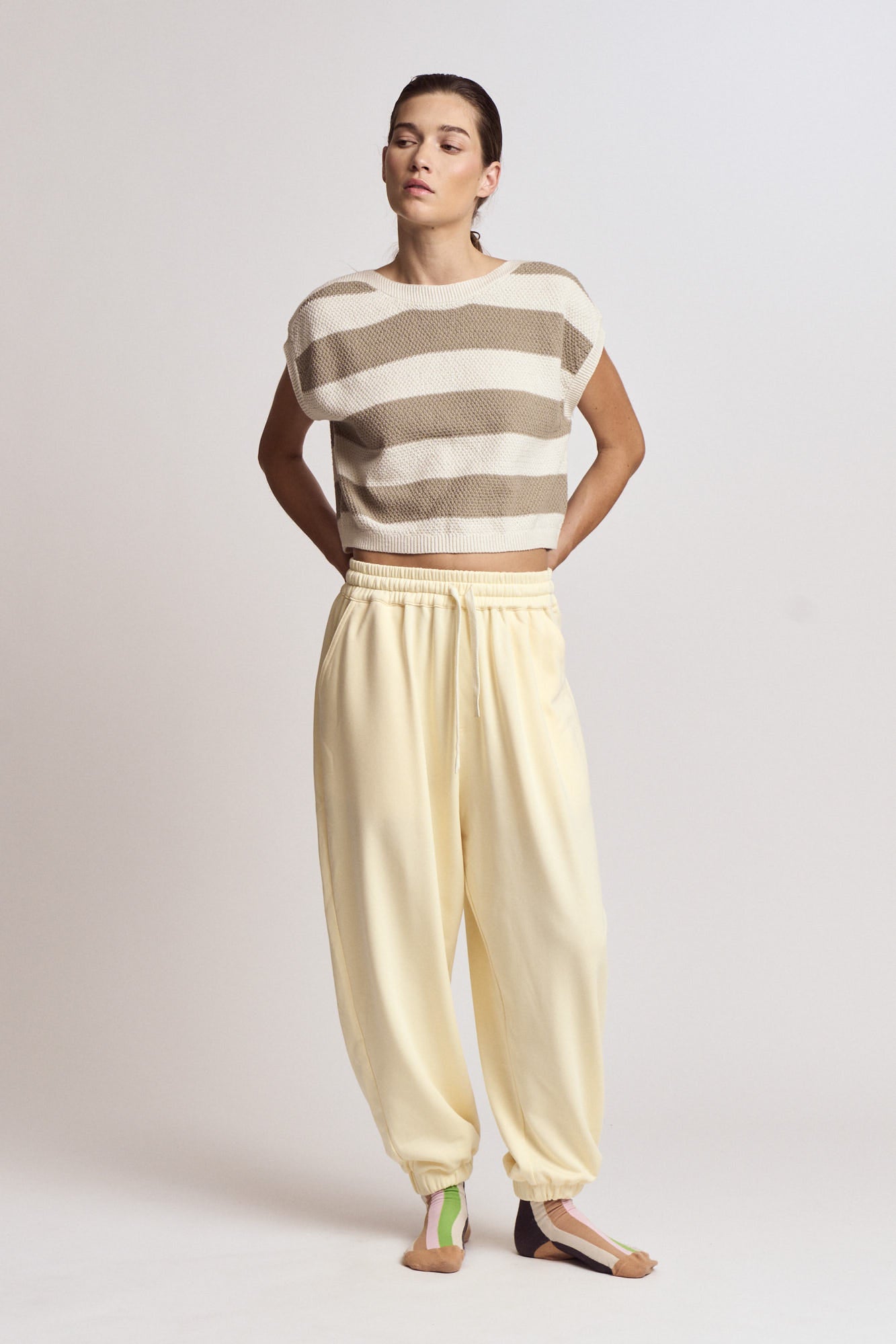 Rib And Terry Sweat Pants in Butter