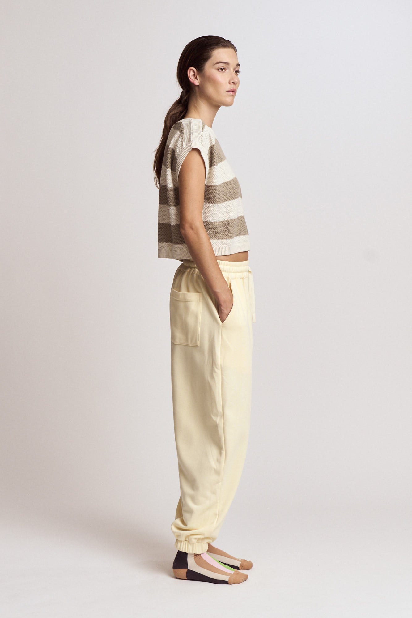 Rib And Terry Sweat Pants in Butter