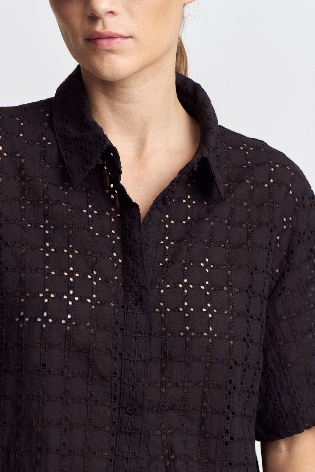 Square Eyelet Short Shirt Top in Black