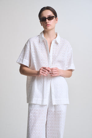 Square Eyelet Short Shirt Top in Off White