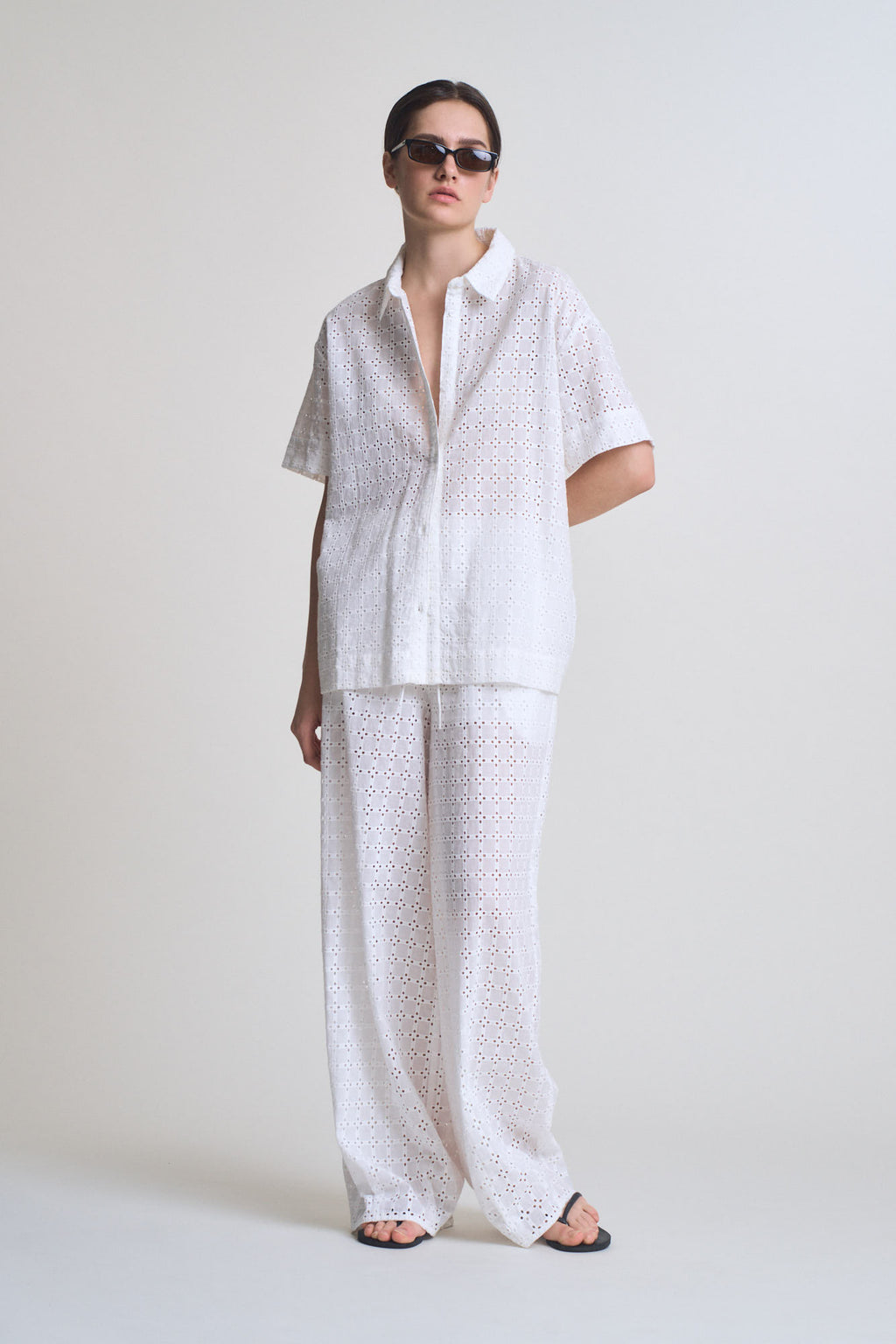 Square Eyelet Short Shirt Top in Off White