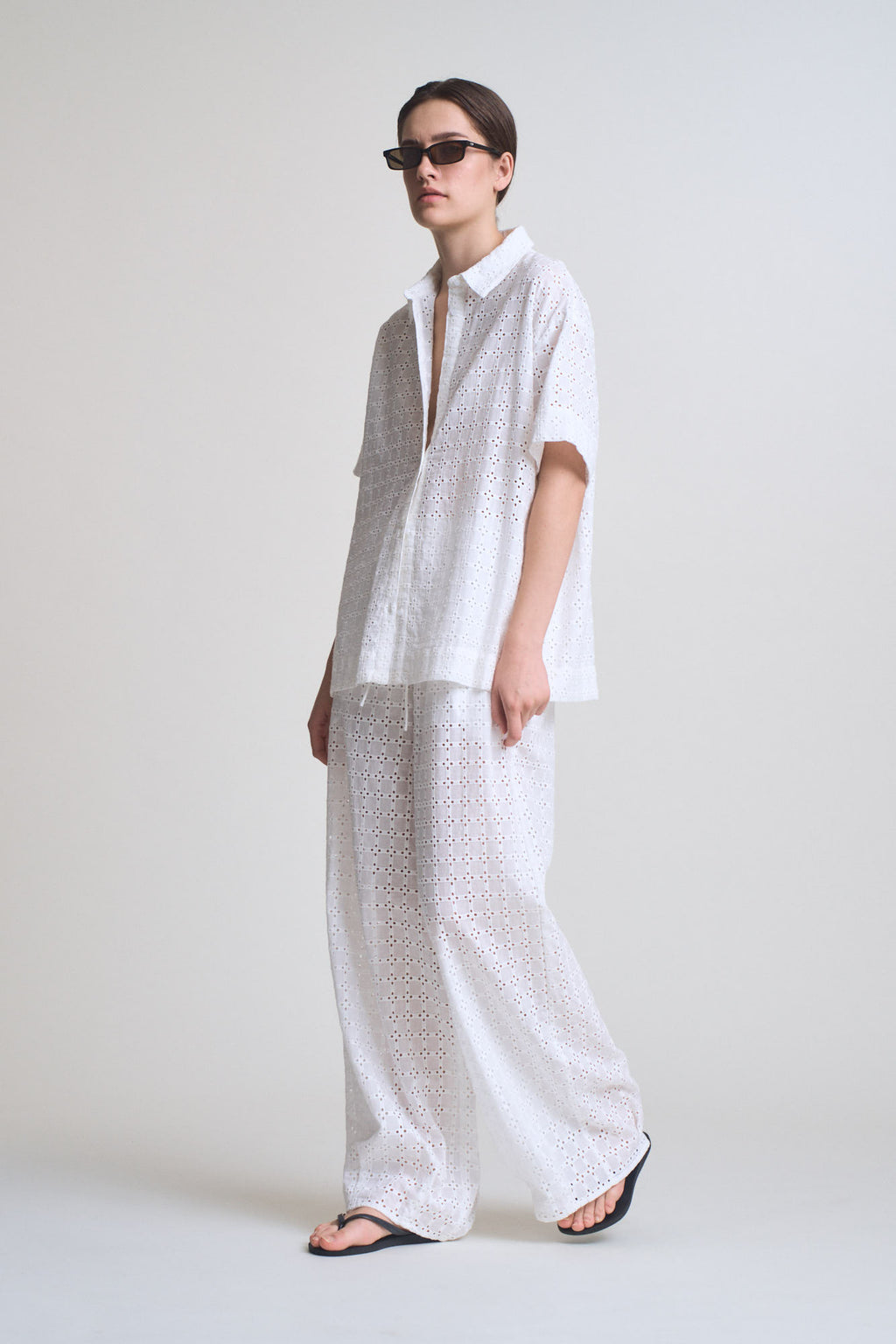 Square Eyelet Short Shirt Top in Off White