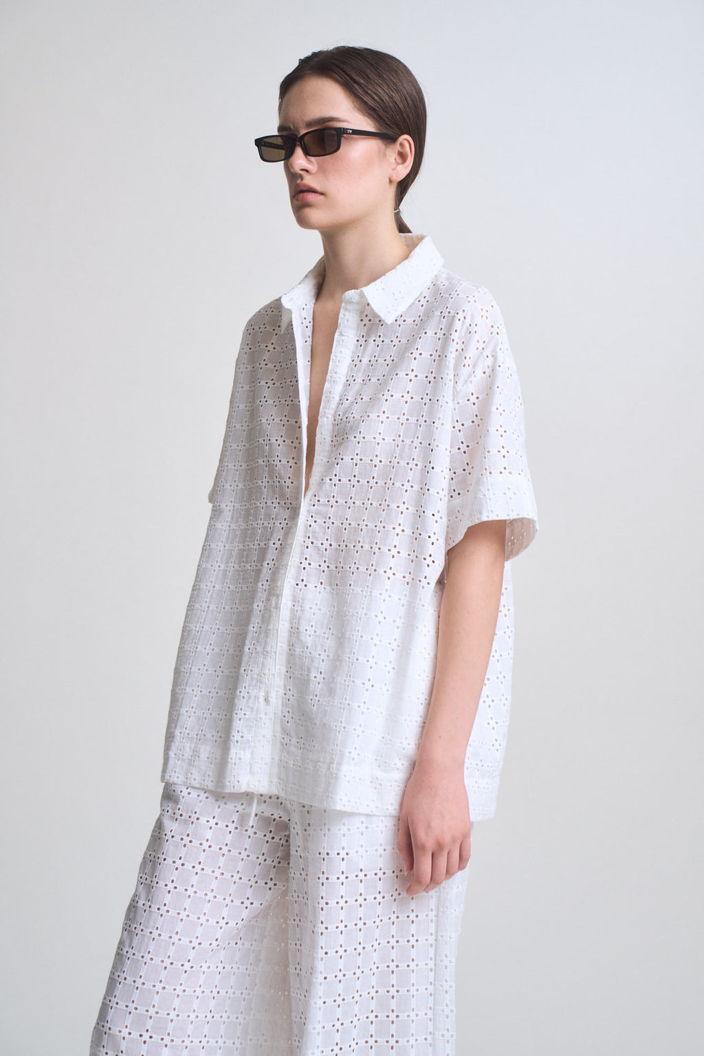 Square Eyelet Short Shirt Top in Off White