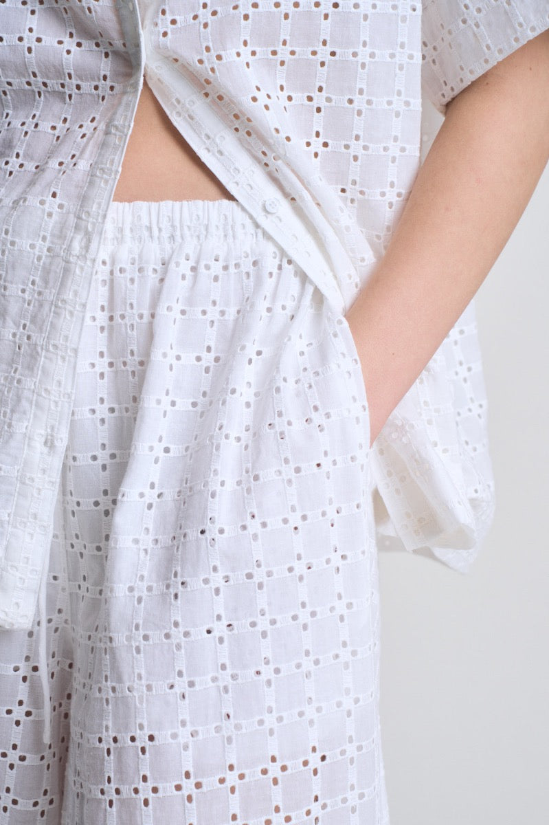 Relaxed Fit Eyelet Pants in Off White