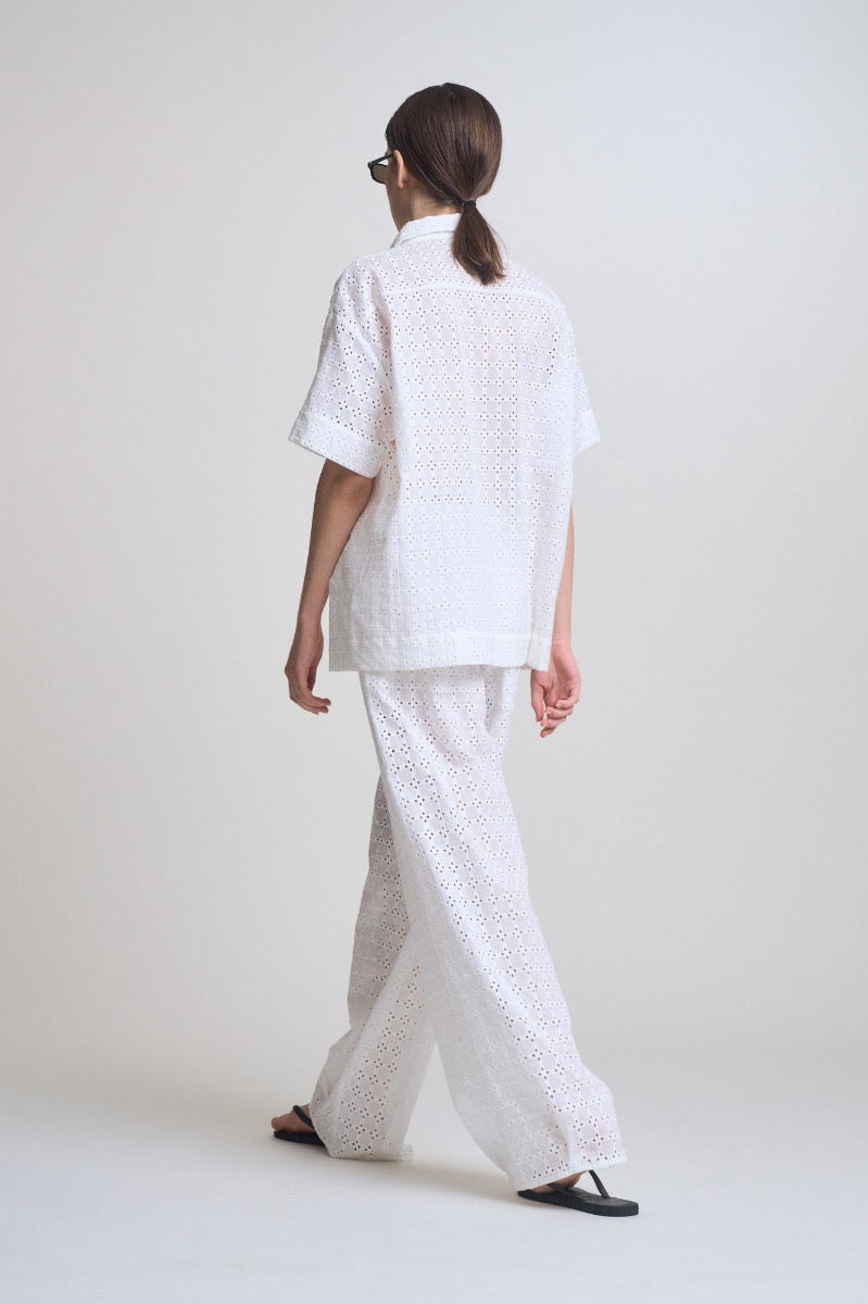 Relaxed Fit Eyelet Pants in Off White