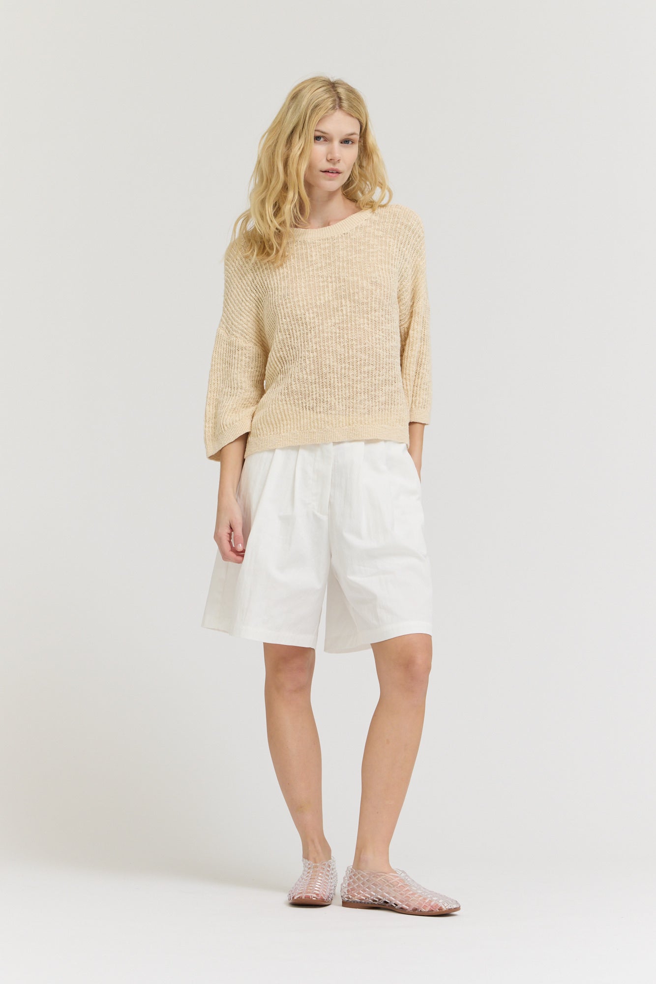 Textured Knit Tee in Cream
