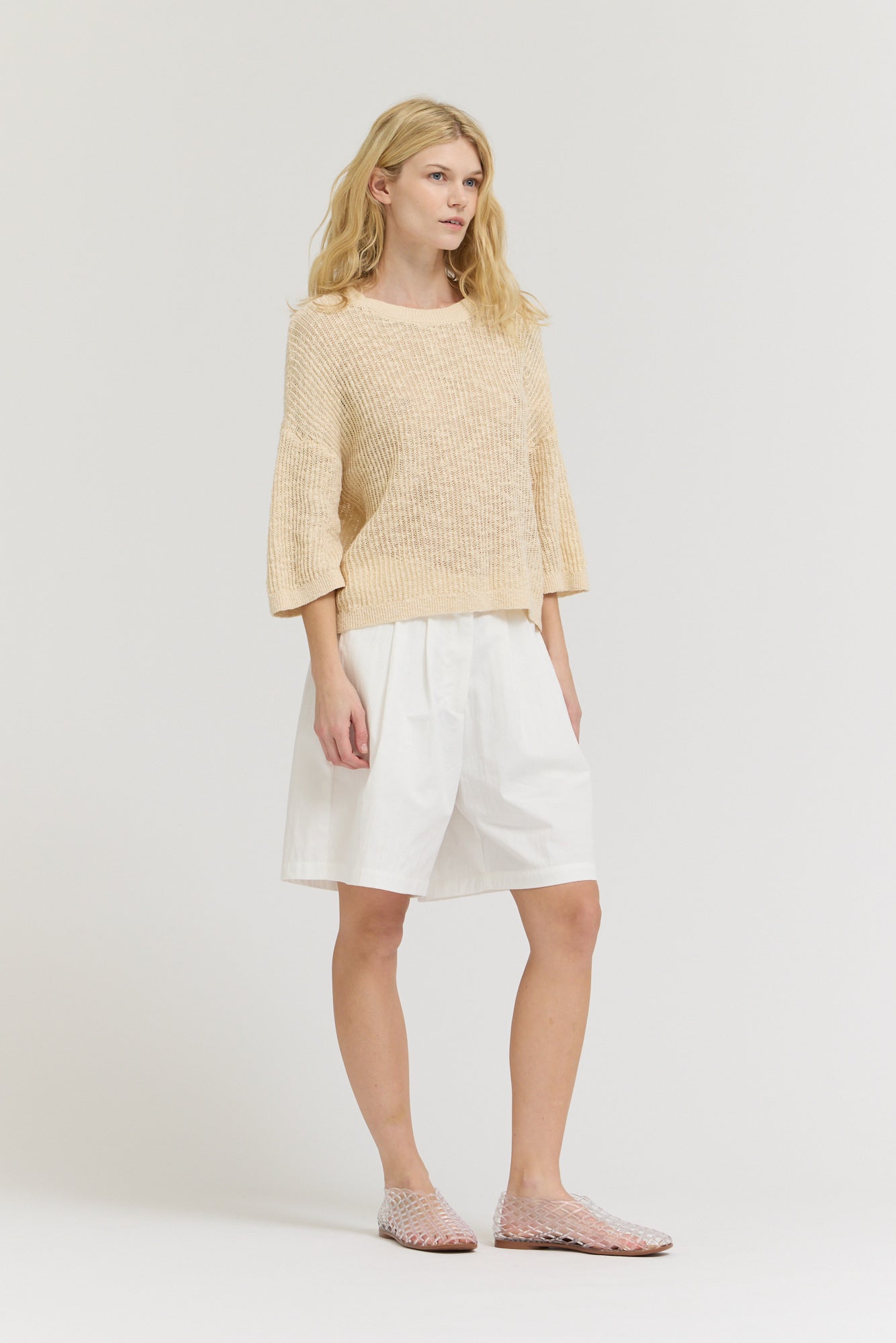 Textured Knit Tee in Cream