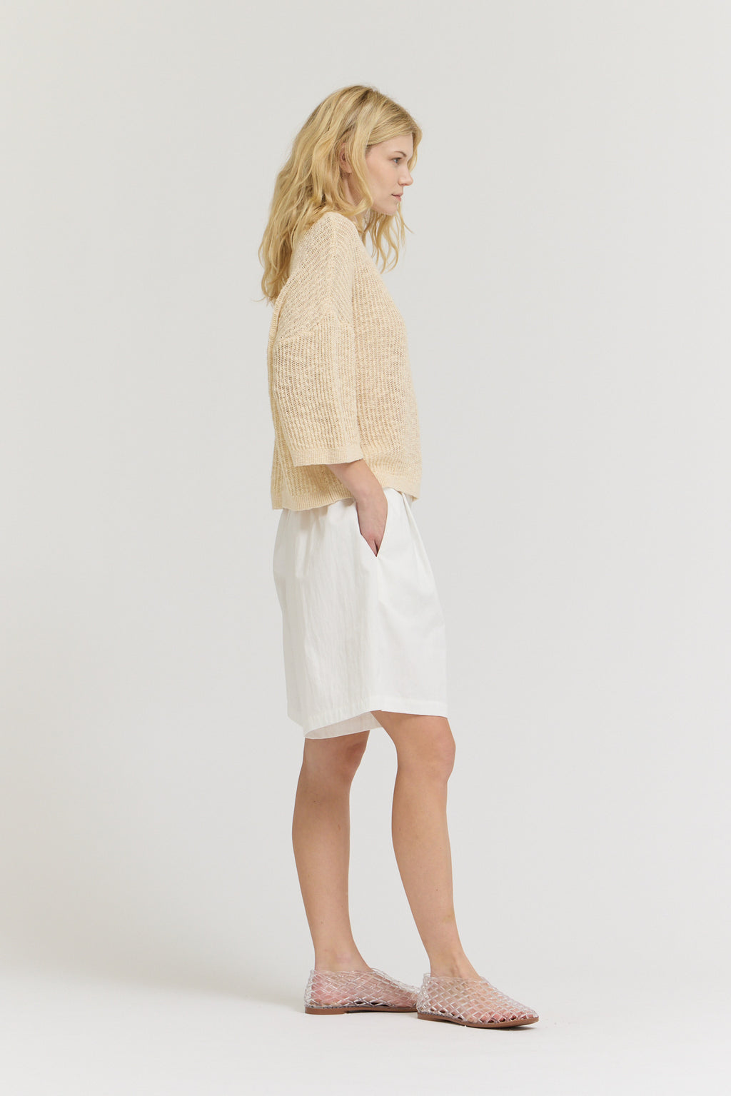 Textured Knit Tee in Cream