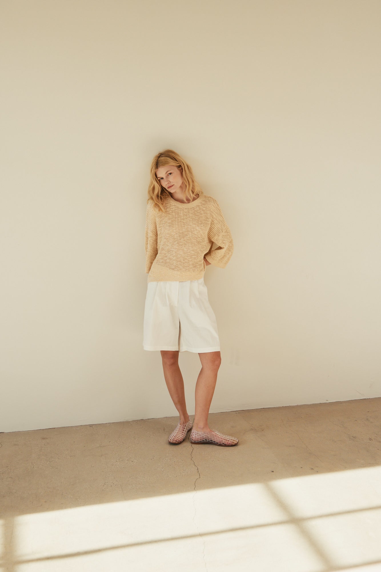 Textured Knit Tee in Cream