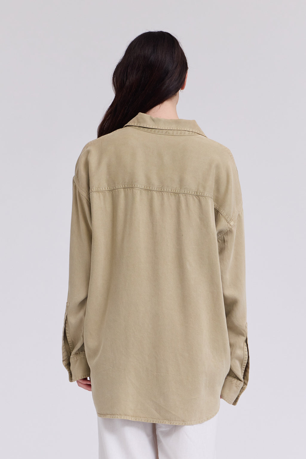Oversize Tencel Shirt in Green Moss