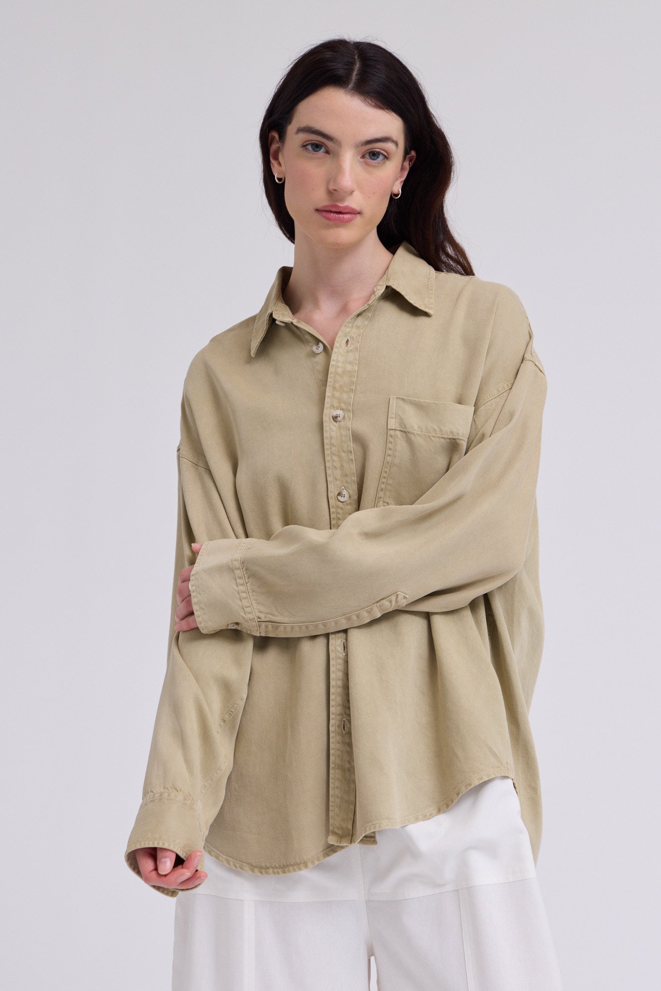 Oversize Tencel Shirt in Green Moss