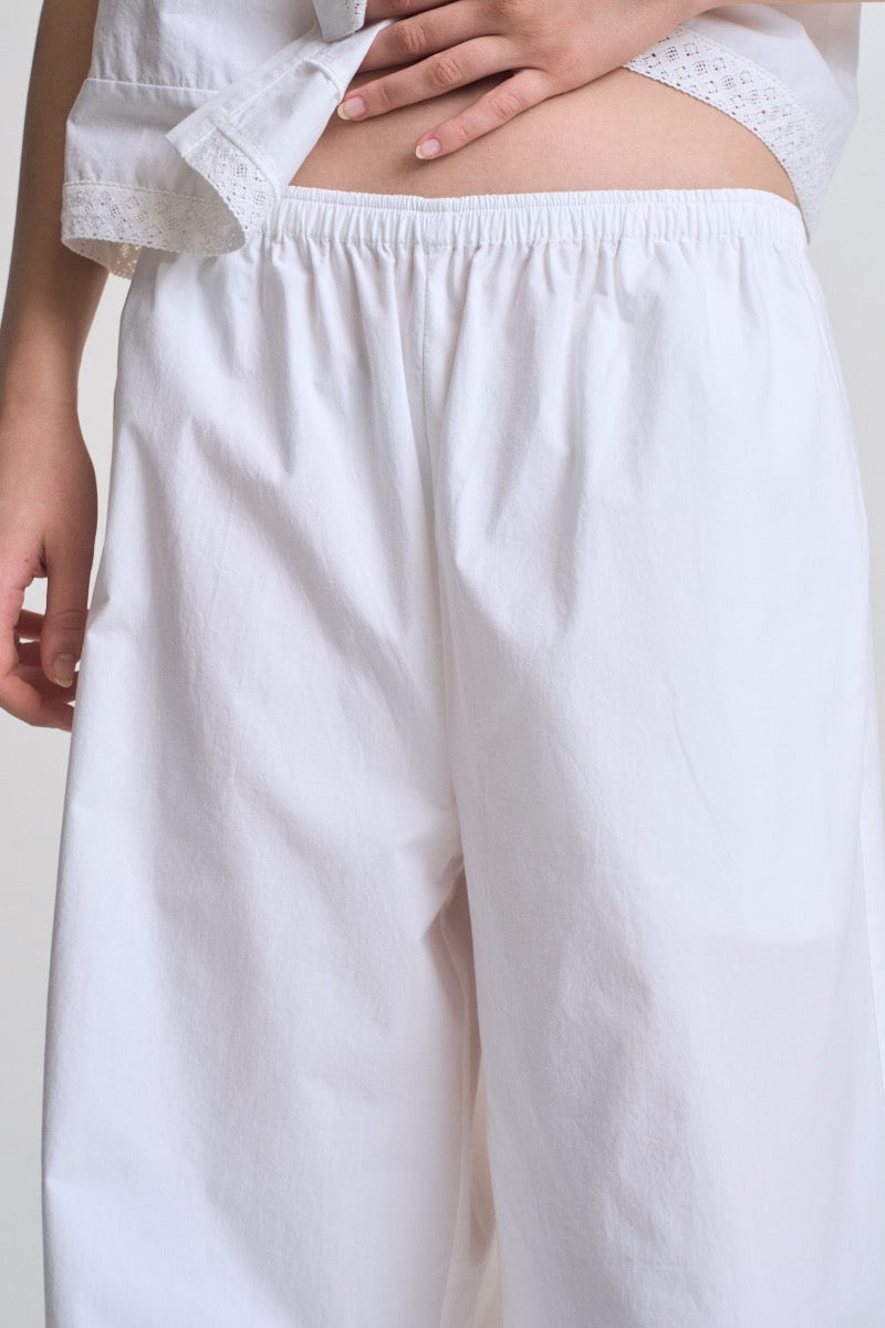 Eyelet Hem Detailed Cotton Pants in Off White