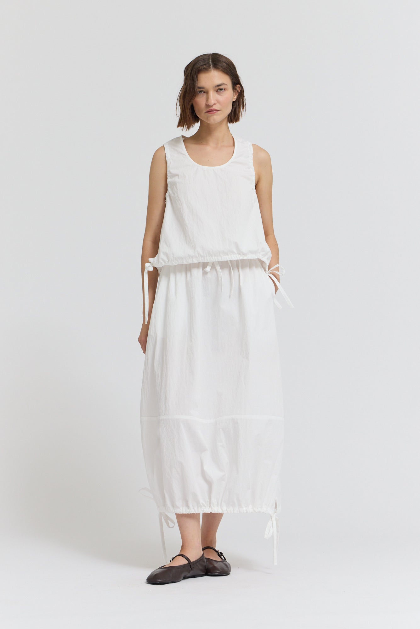 Gathered Crop Tank in Off White