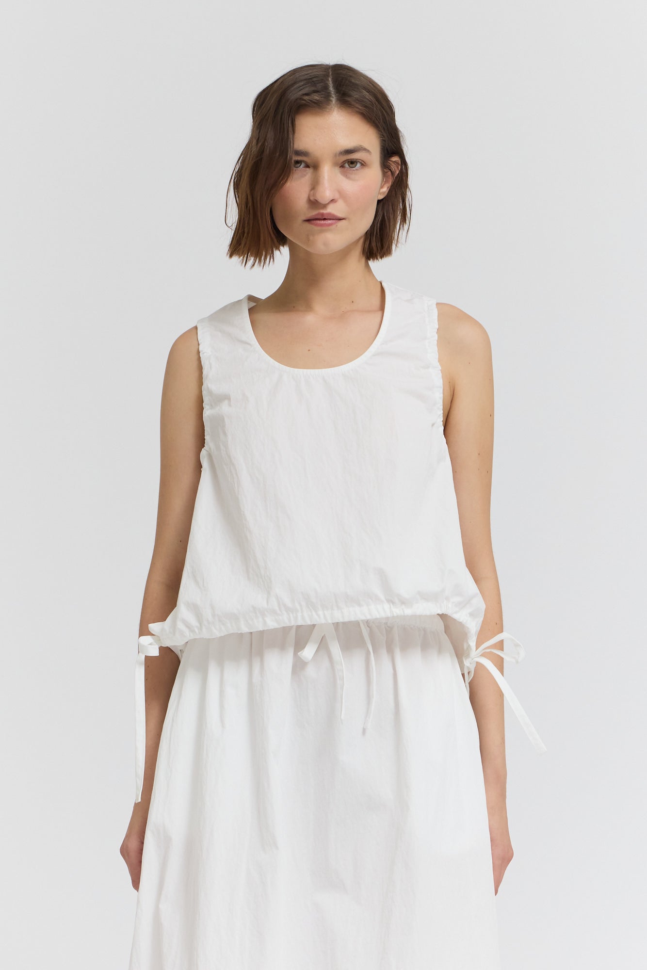 Gathered Crop Tank in Off White