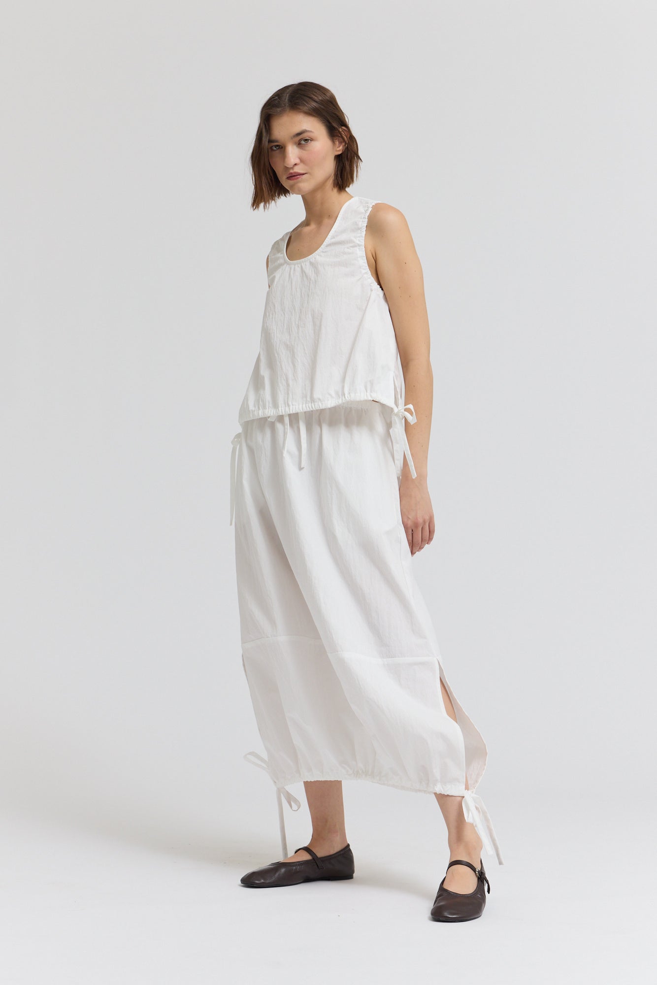Gathered Crop Tank in Off White