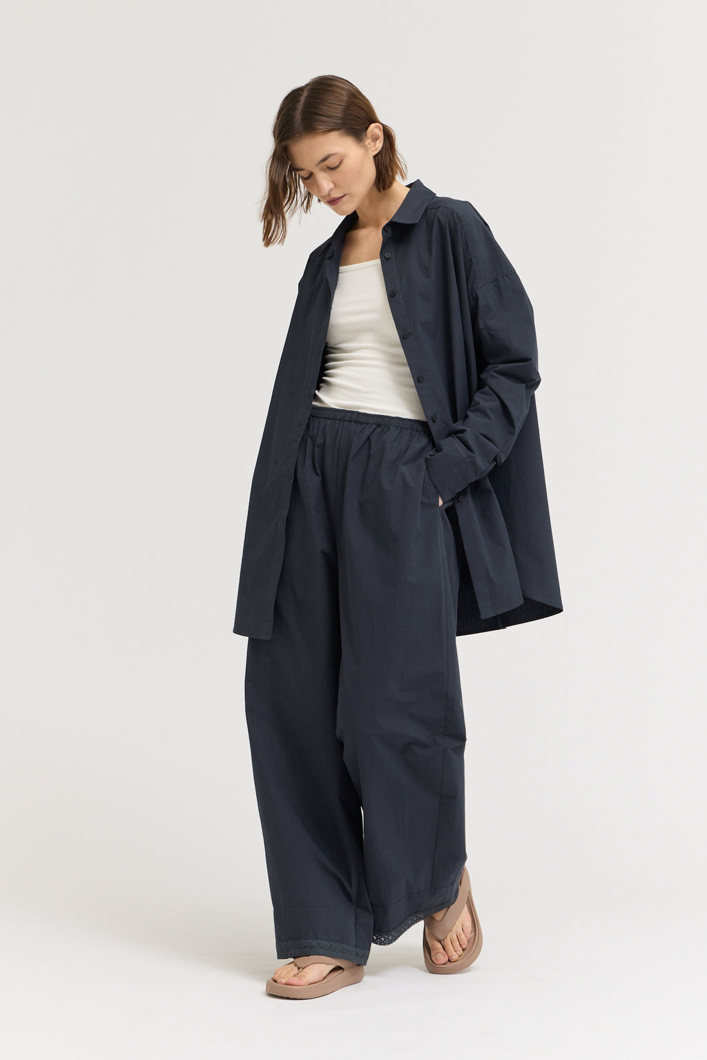 Oversized Round Hem Shirt in Atlantic