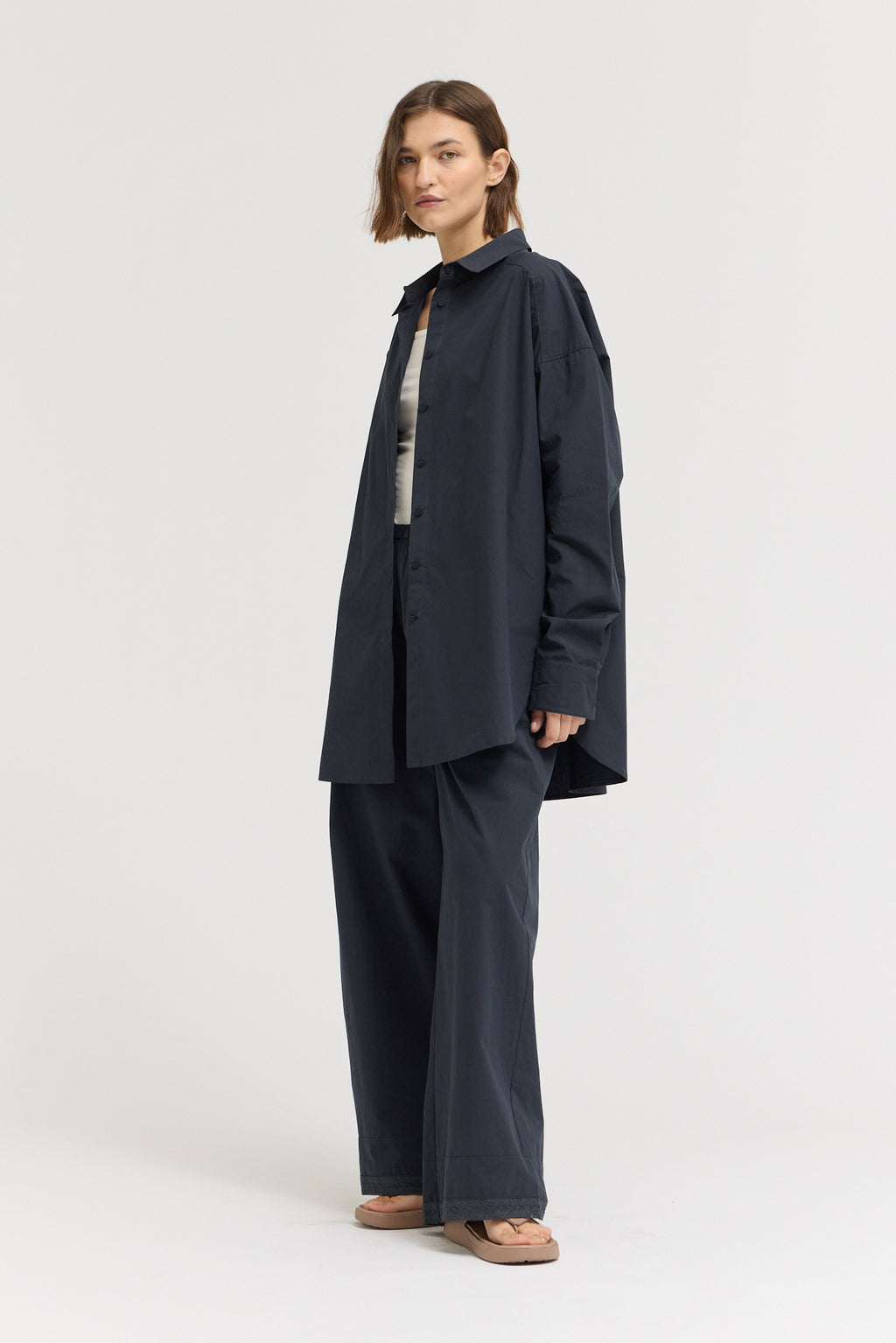 Eyelet Hem Detailed Cotton Pants in Atlantic
