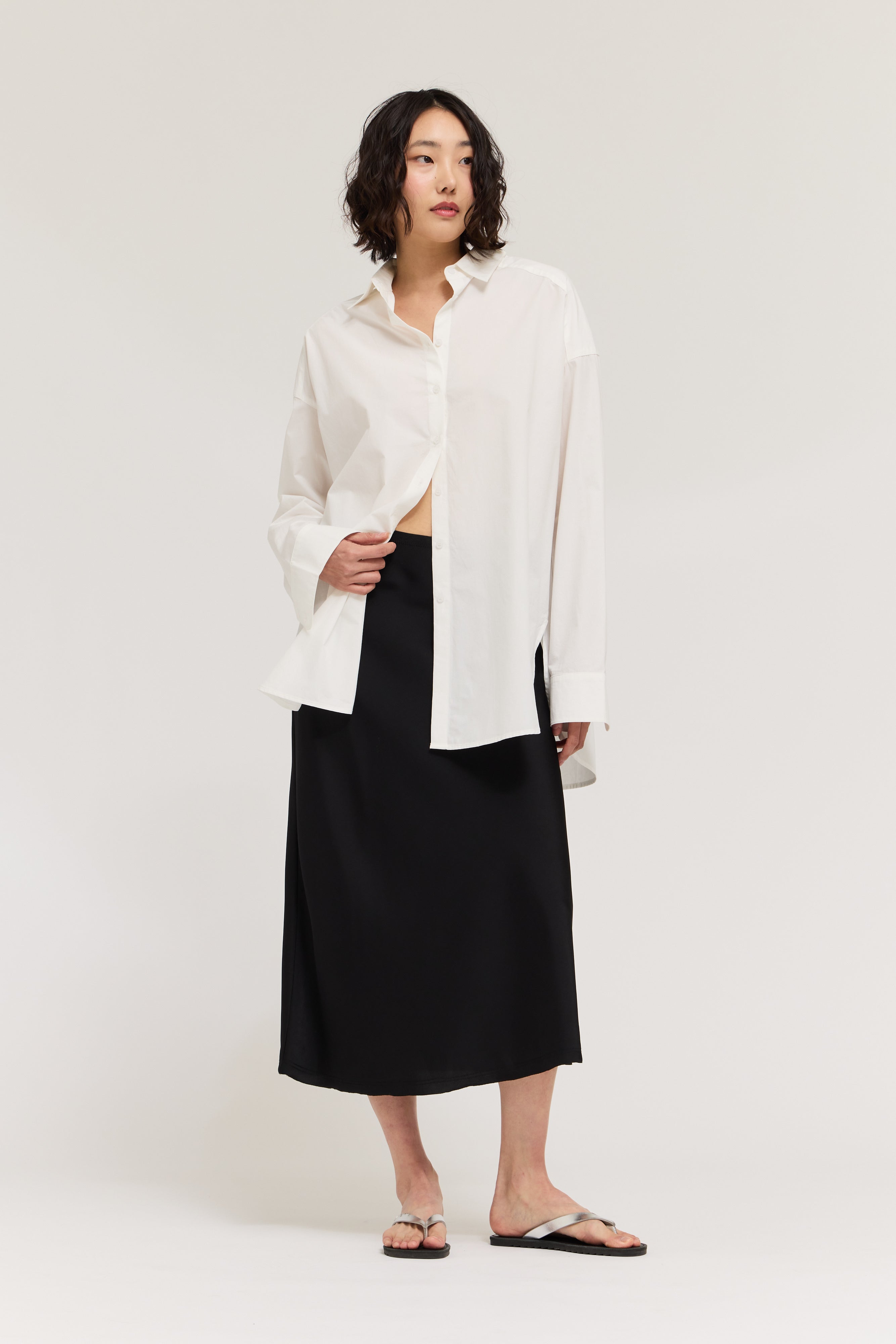Oversized Round Hem Shirt in Off White