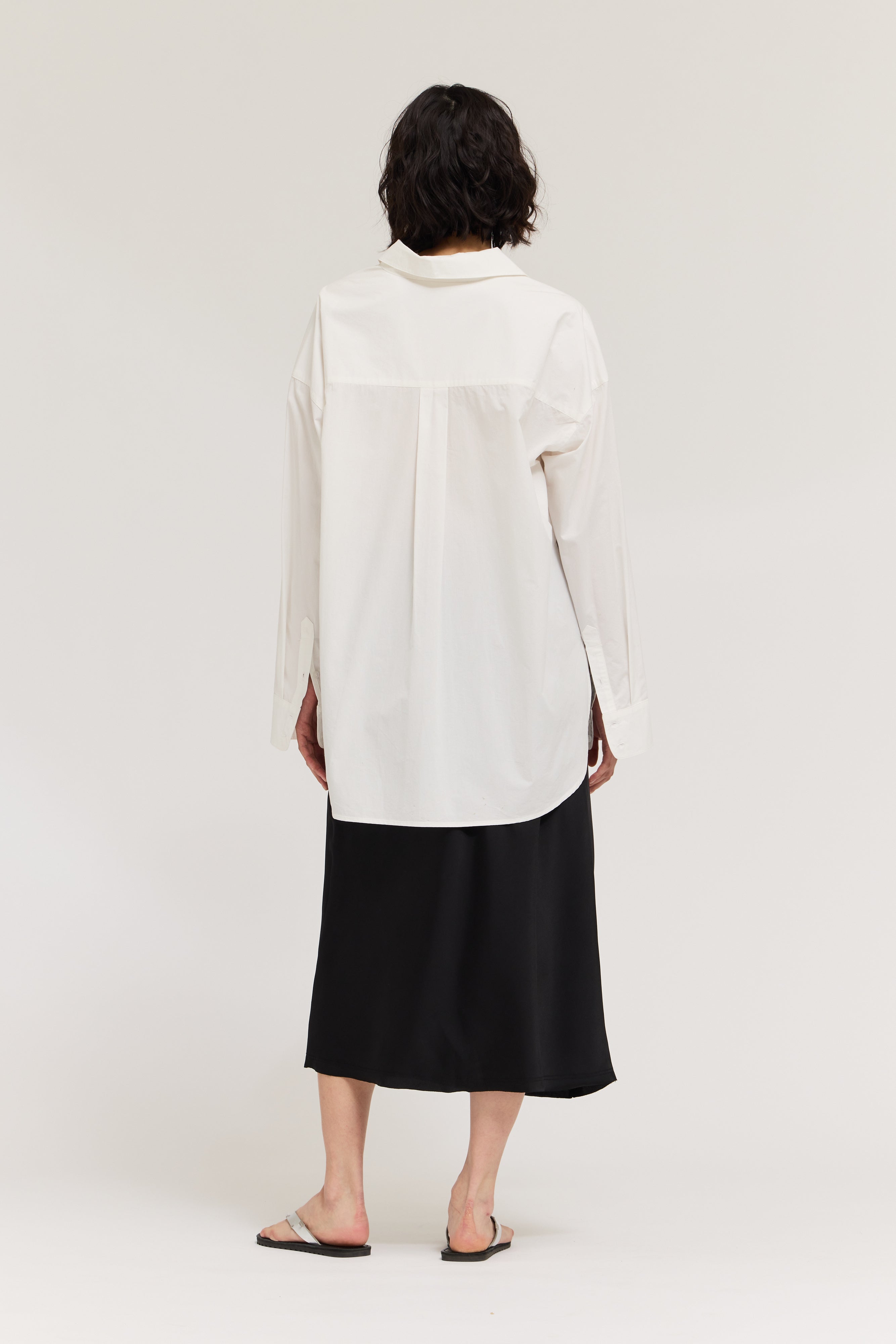 Oversized Round Hem Shirt in Off White