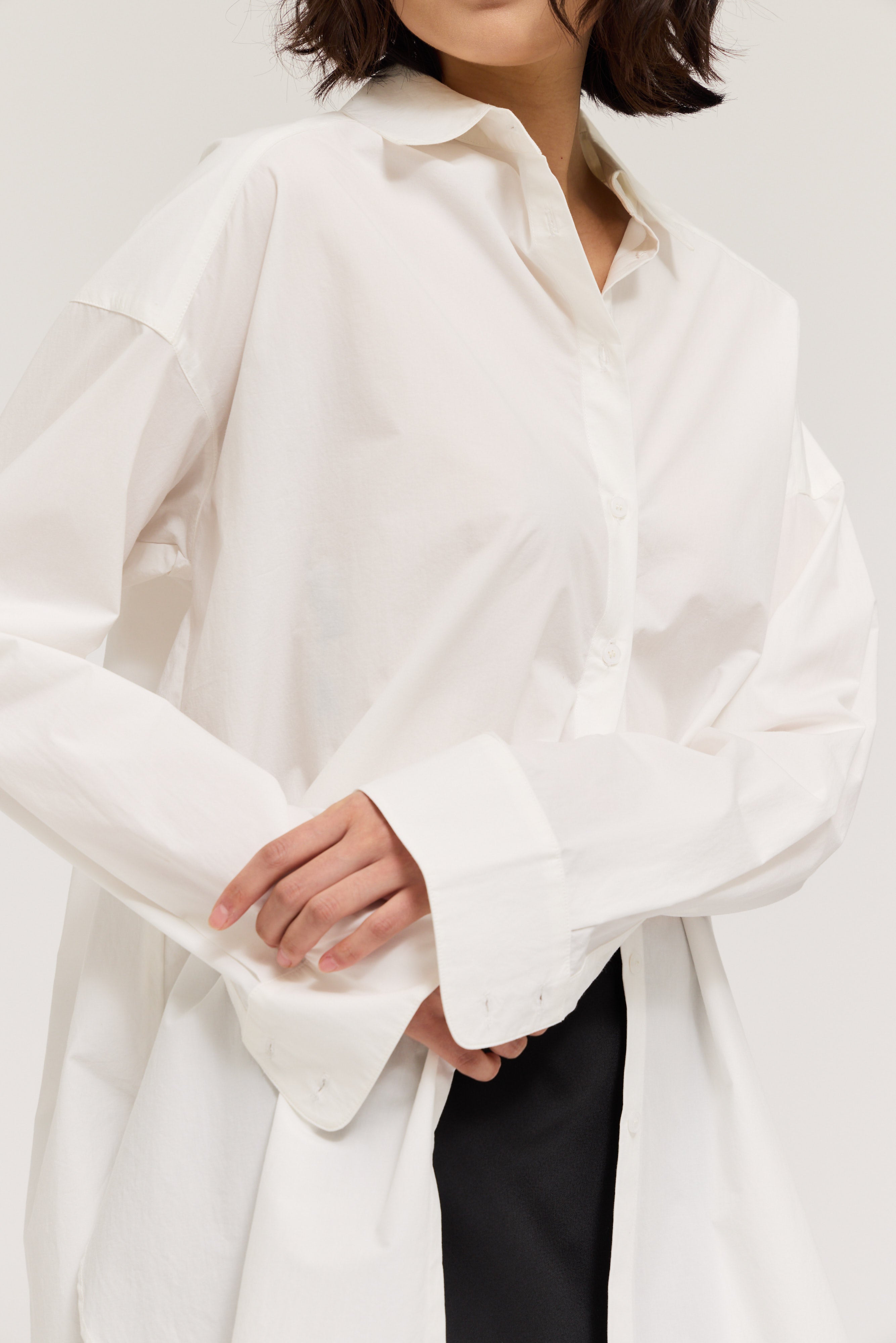 Oversized Round Hem Shirt in Off White