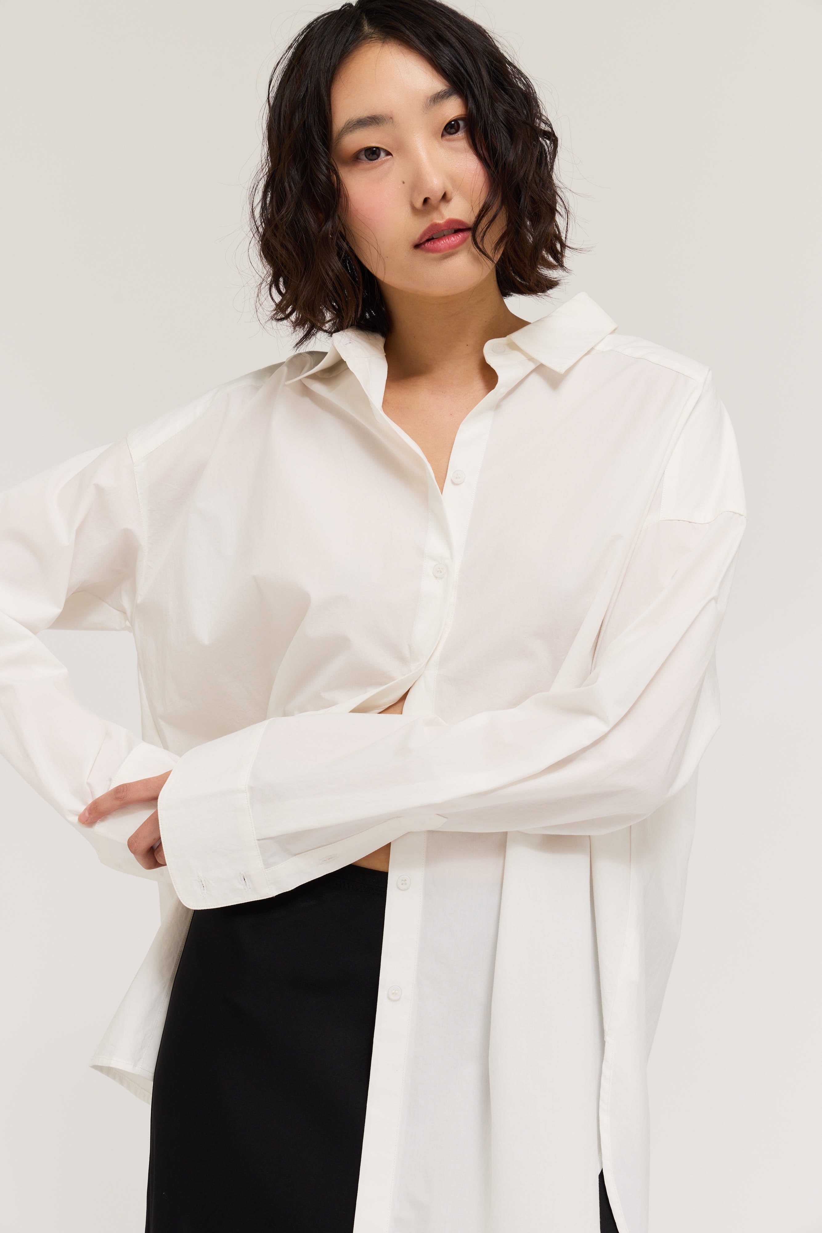 Oversized Round Hem Shirt in Off White