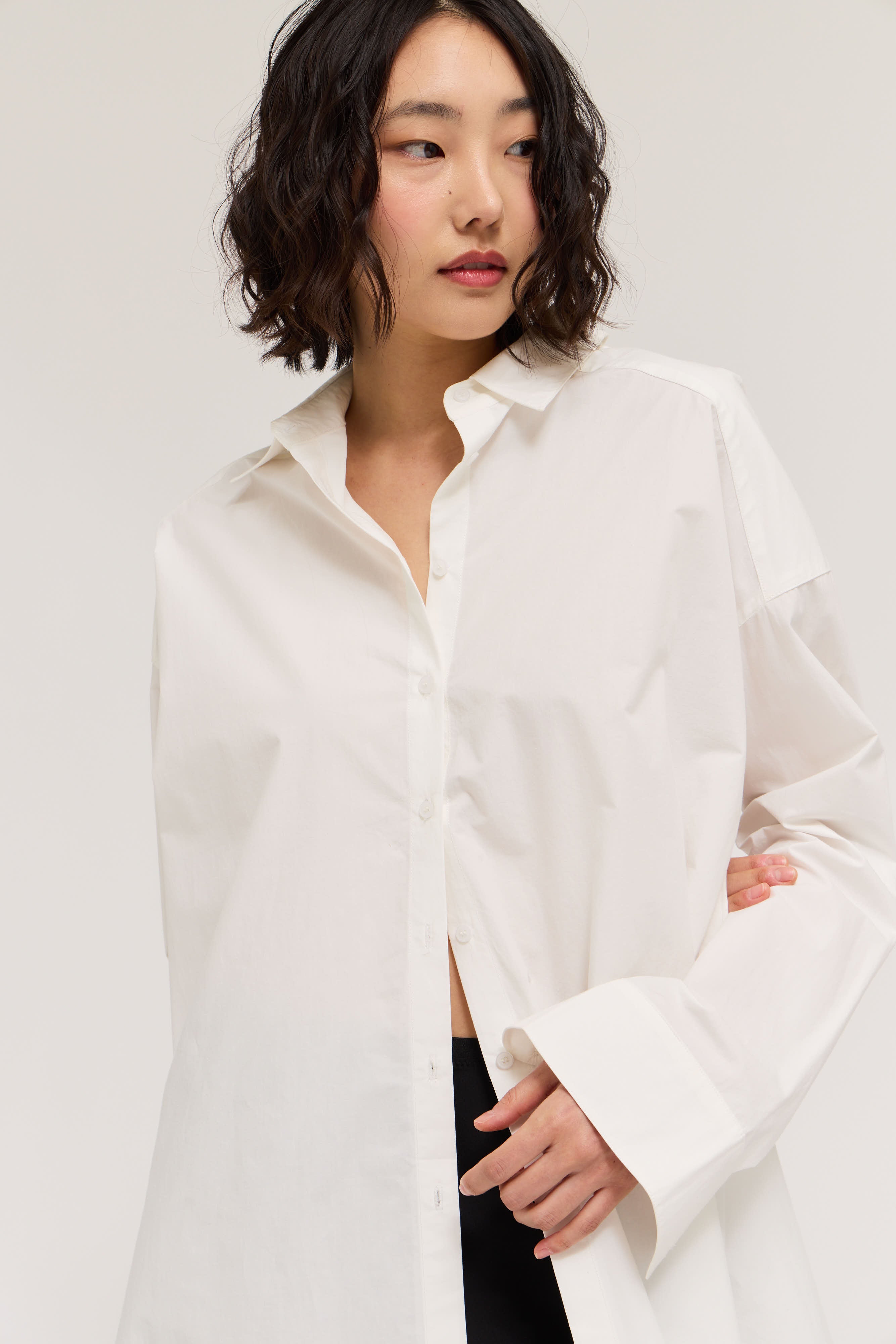 Oversized Round Hem Shirt in Off White
