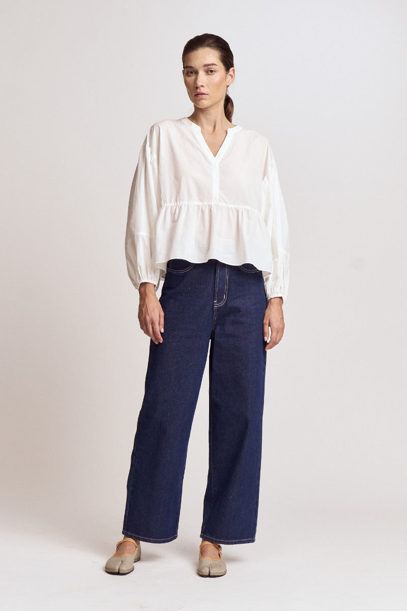 Panel Balloon Sleeve Blouse in Off White