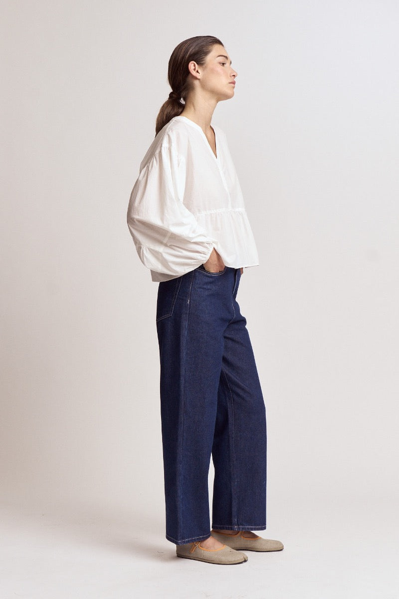 Panel Balloon Sleeve Blouse in Off White