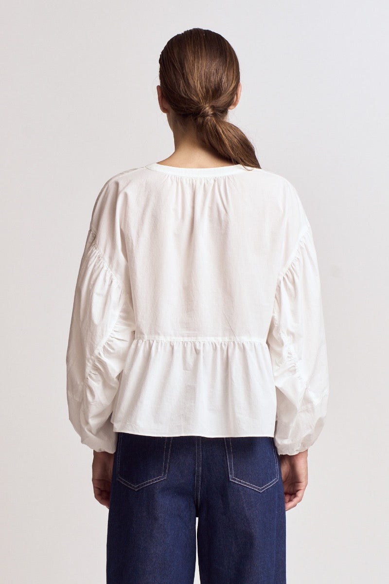 Panel Balloon Sleeve Blouse in Off White