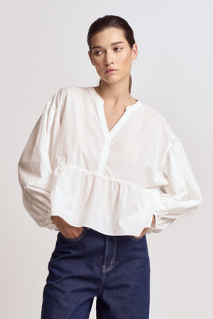 Panel Balloon Sleeve Blouse in Off White
