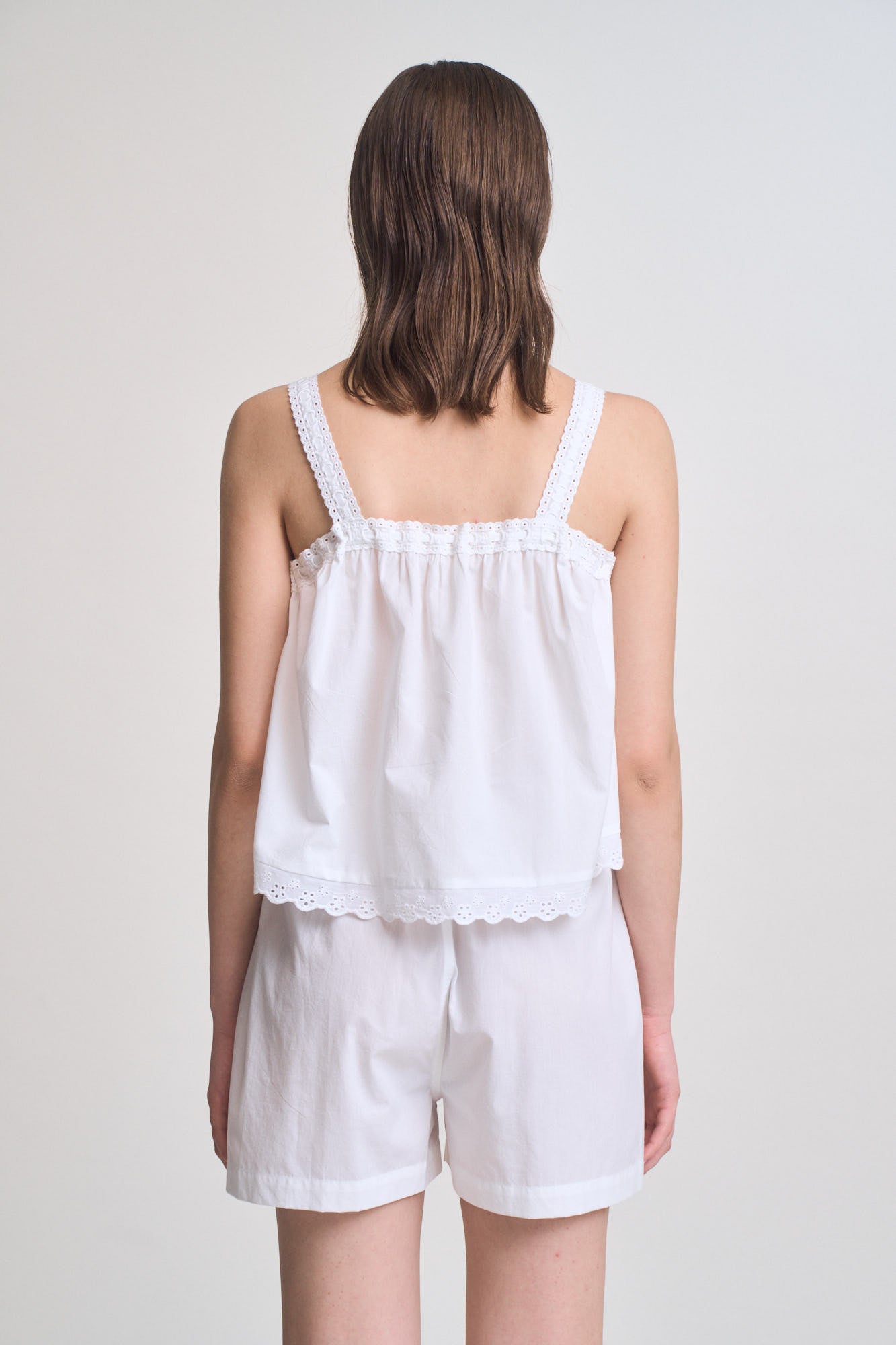 Lace Up Eyelet Trim Tank in Off White