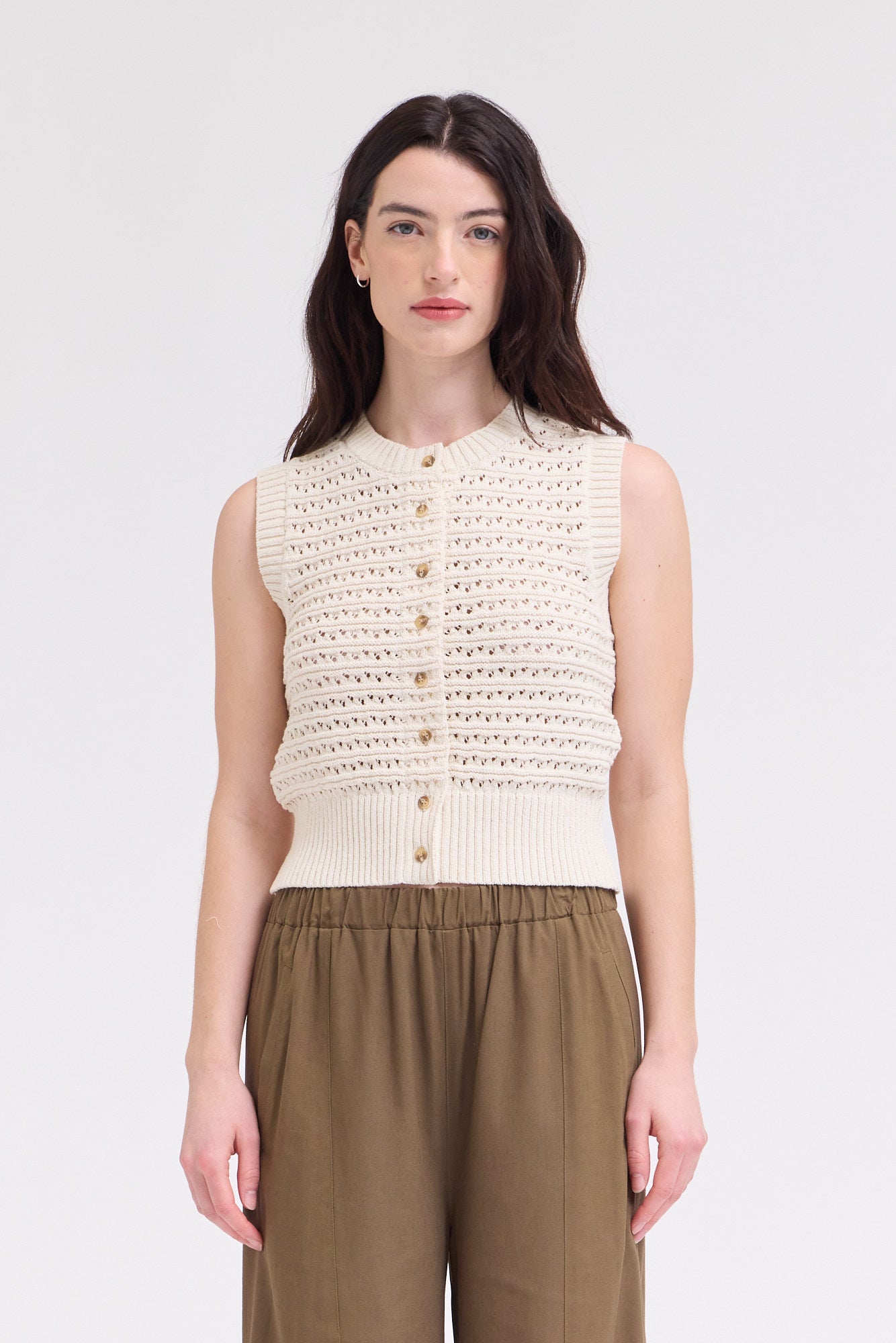 Texture Knitted Button Up Top