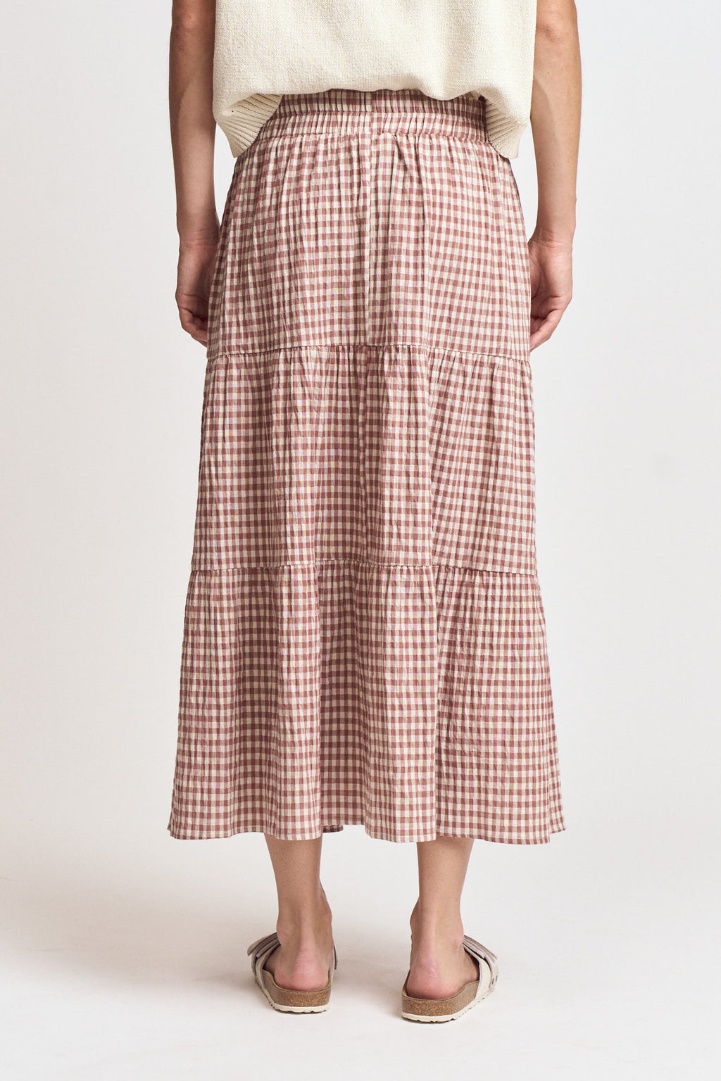 Tiered Gingham Skirt in Dusty Rose