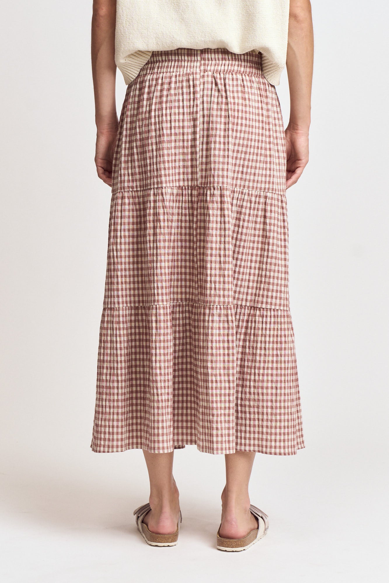 Tiered Gingham Skirt in Dusty Rose
