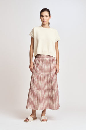 Tiered Gingham Skirt in Dusty Rose