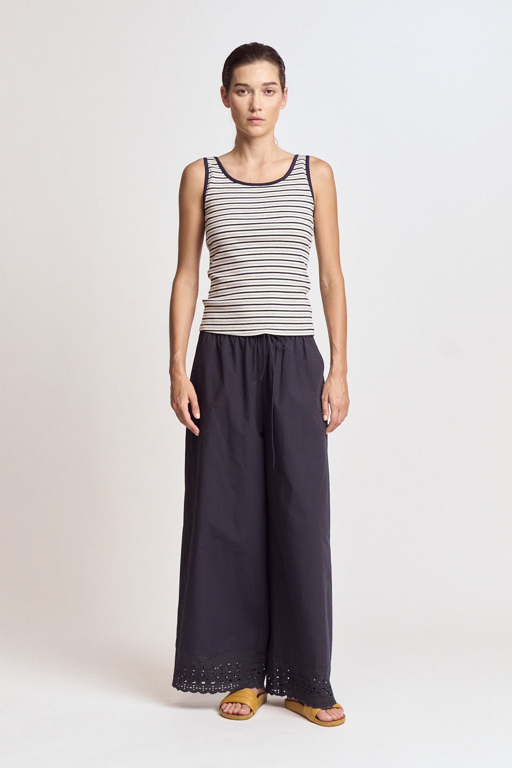 Cotton Eyelet Hem Snuggle Pants in Atlantic