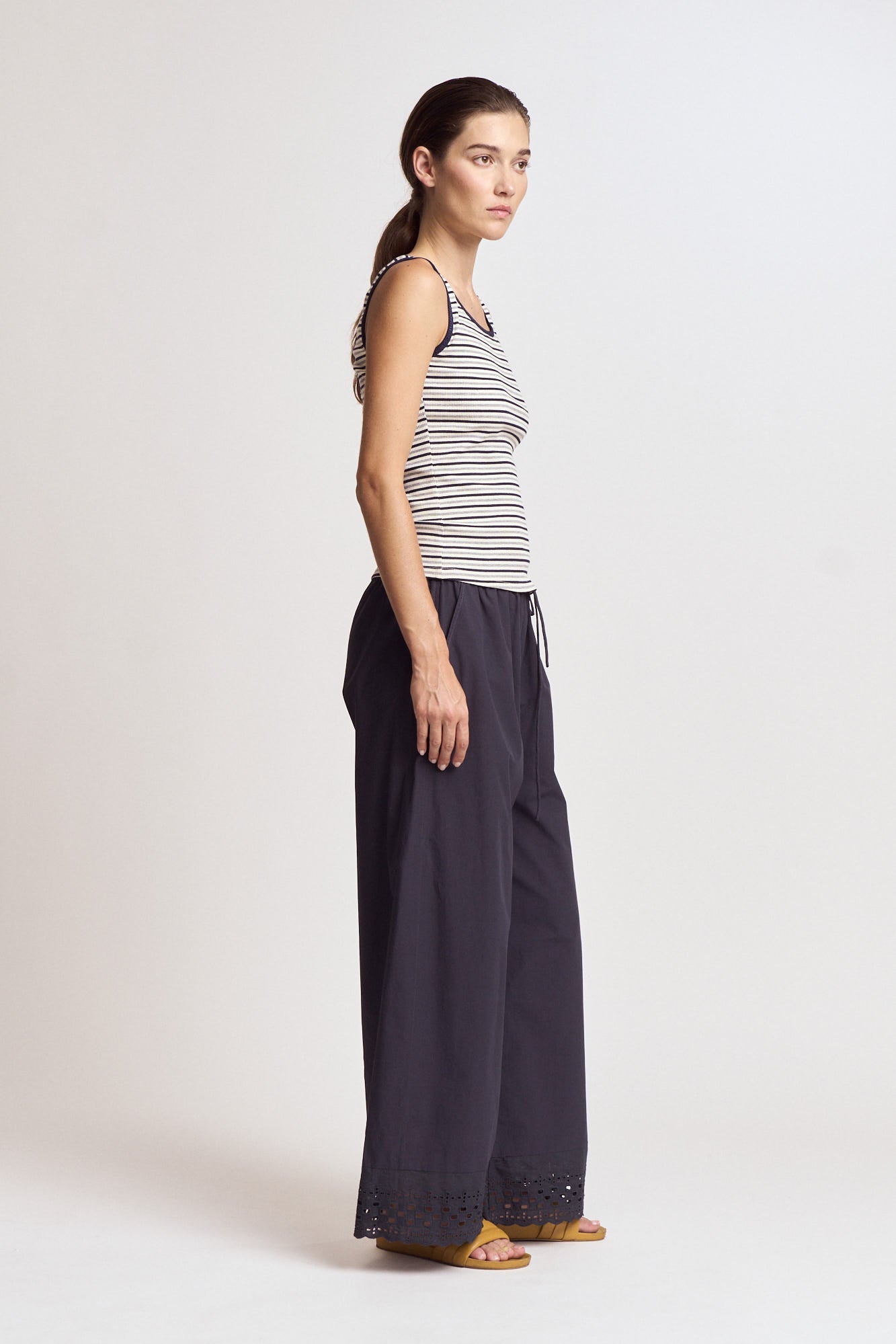 Cotton Eyelet Hem Snuggle Pants in Atlantic