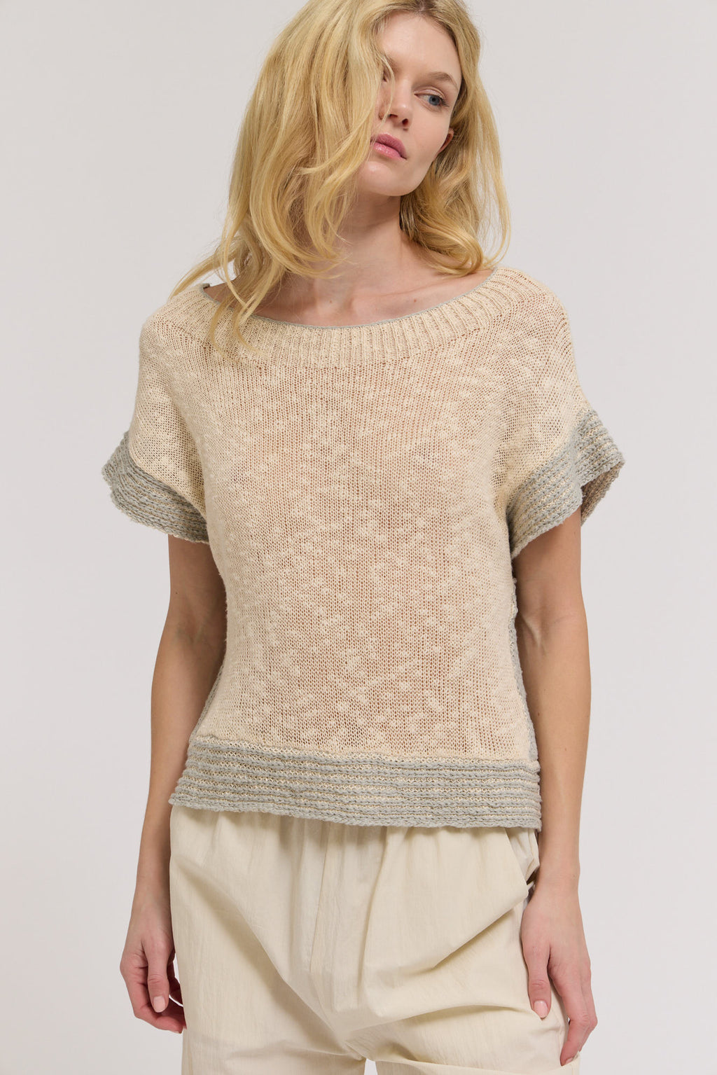 Drop Shoulder Overlap Side Seam Knit Top in Cloud