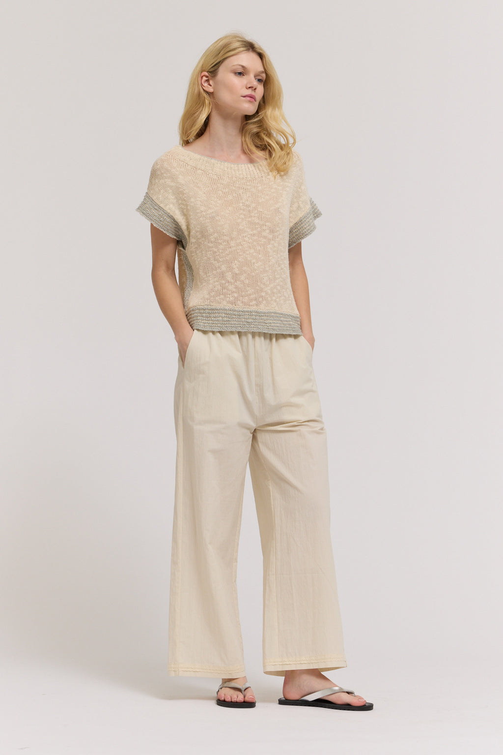 Drop Shoulder Overlap Side Seam Knit Top in Cloud