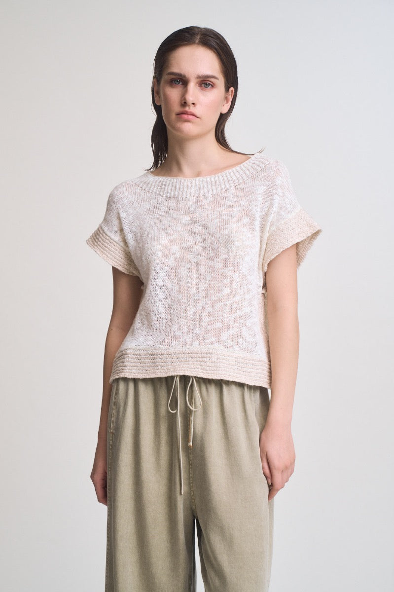Drop Shoulder Overlap Side Seam Knit Top in Natural
