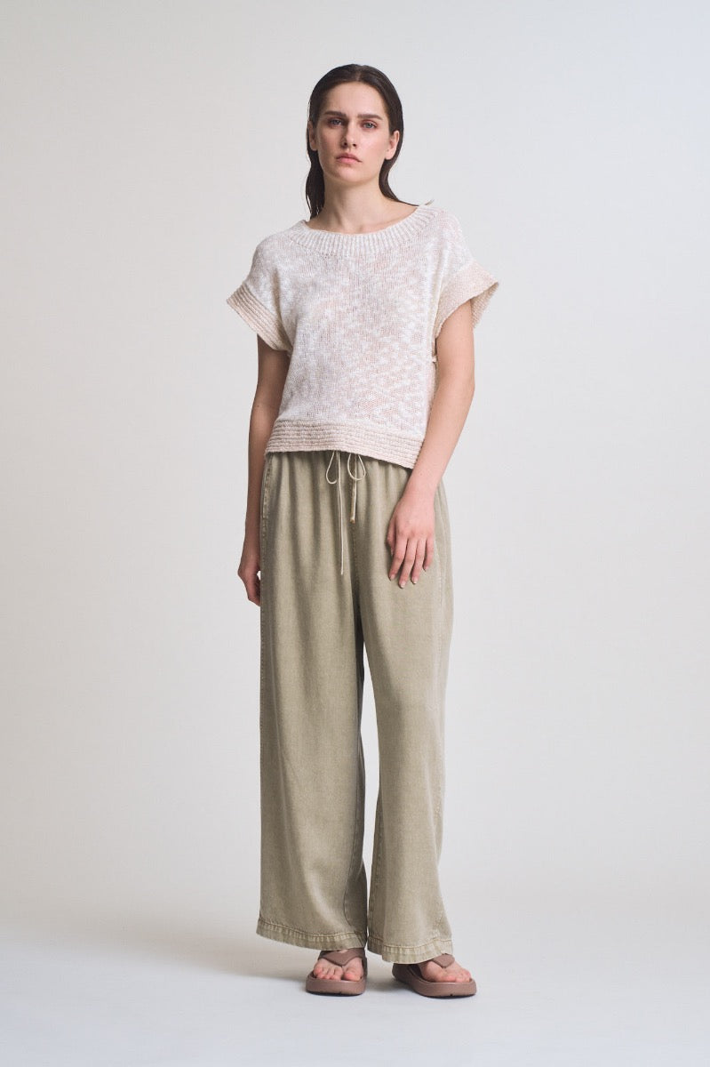 Drop Shoulder Overlap Side Seam Knit Top in Natural