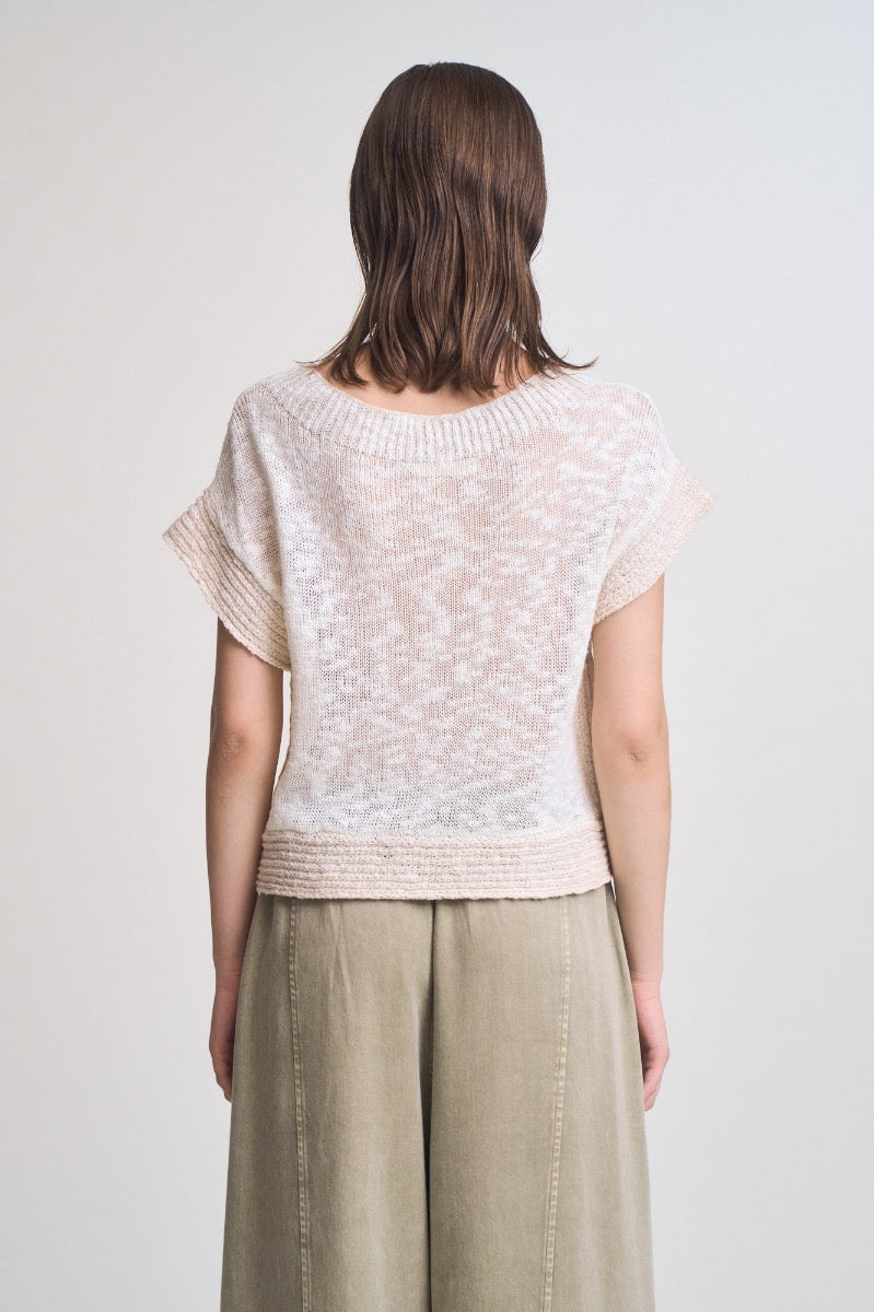 Drop Shoulder Overlap Side Seam Knit Top in Natural