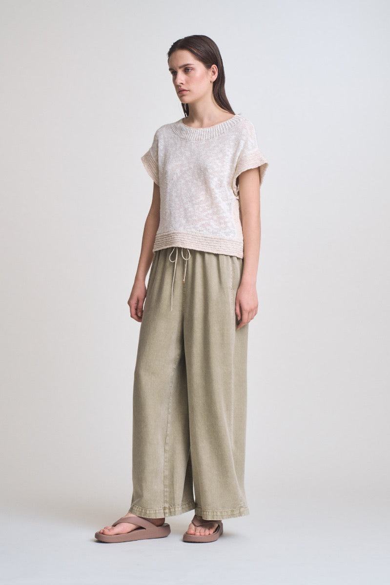 Drop Shoulder Overlap Side Seam Knit Top in Natural