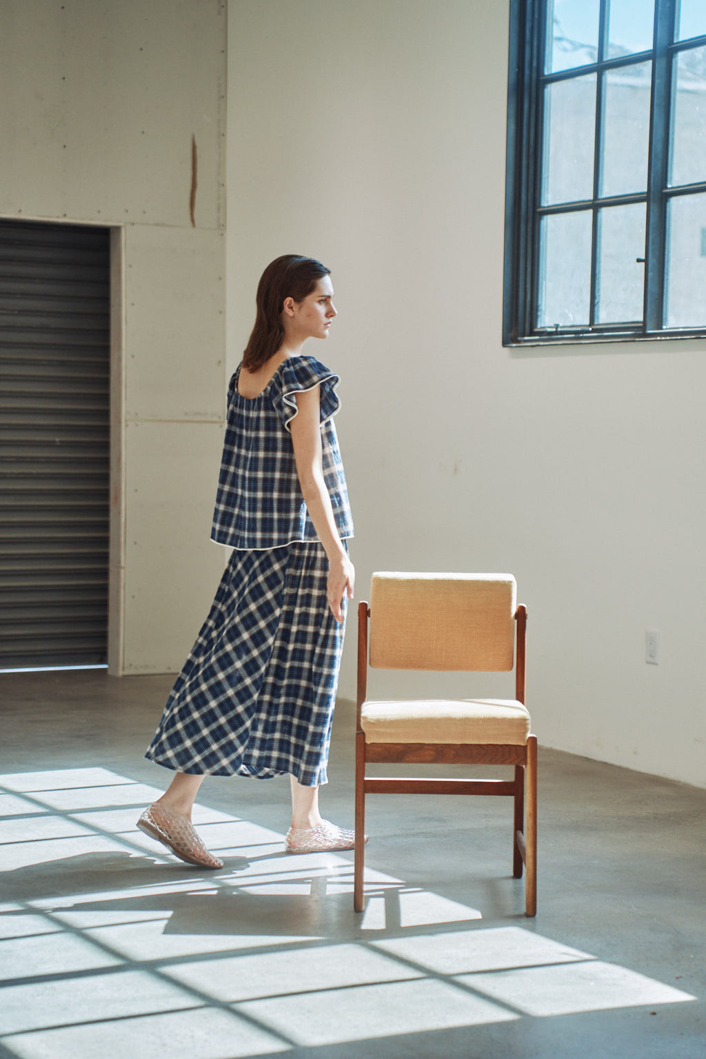 Smocked Yoke Plaid Skirt in Midnight