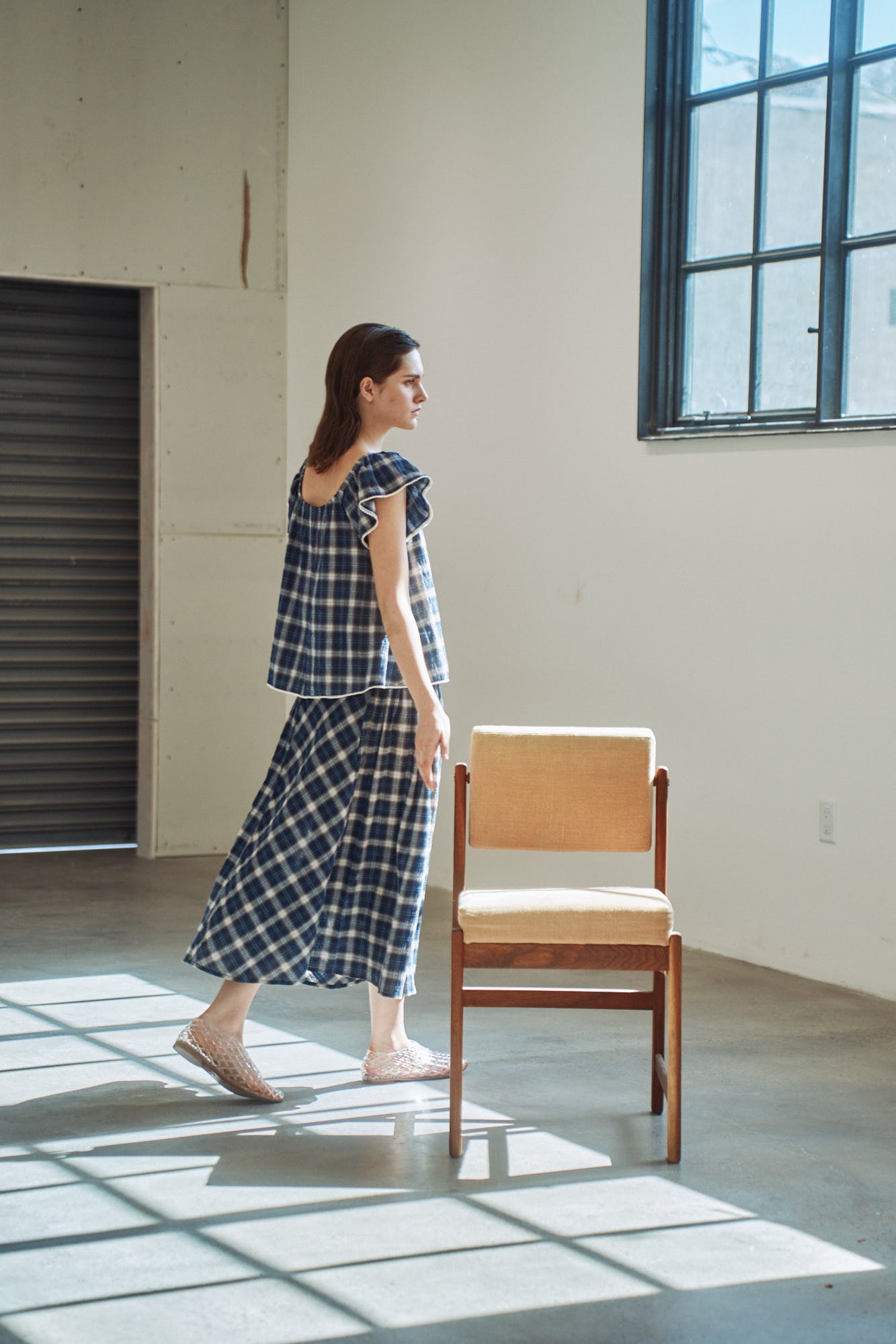 Smocked Yoke Plaid Skirt in Midnight