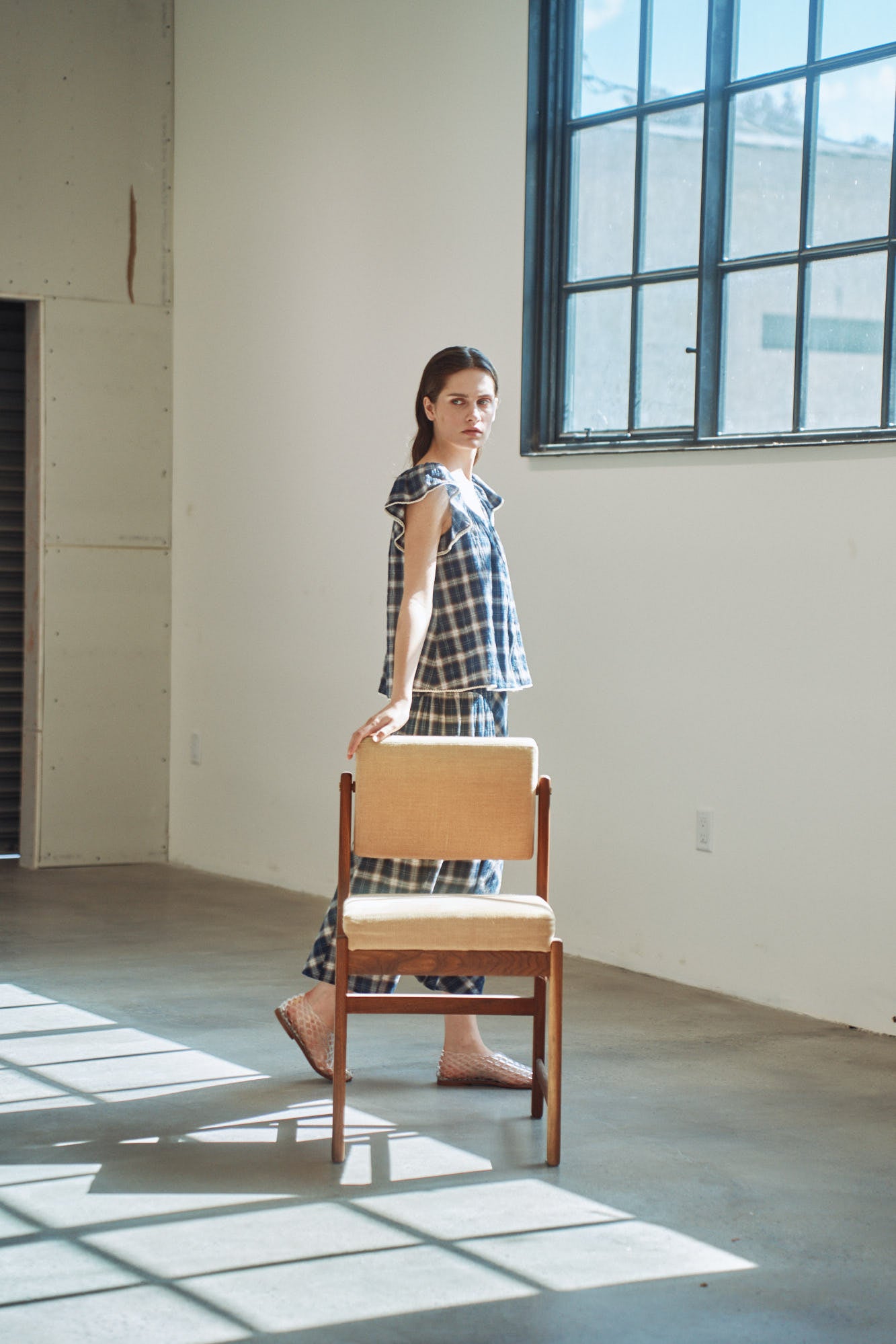 Plaid Eyelet Blouse in Midnight
