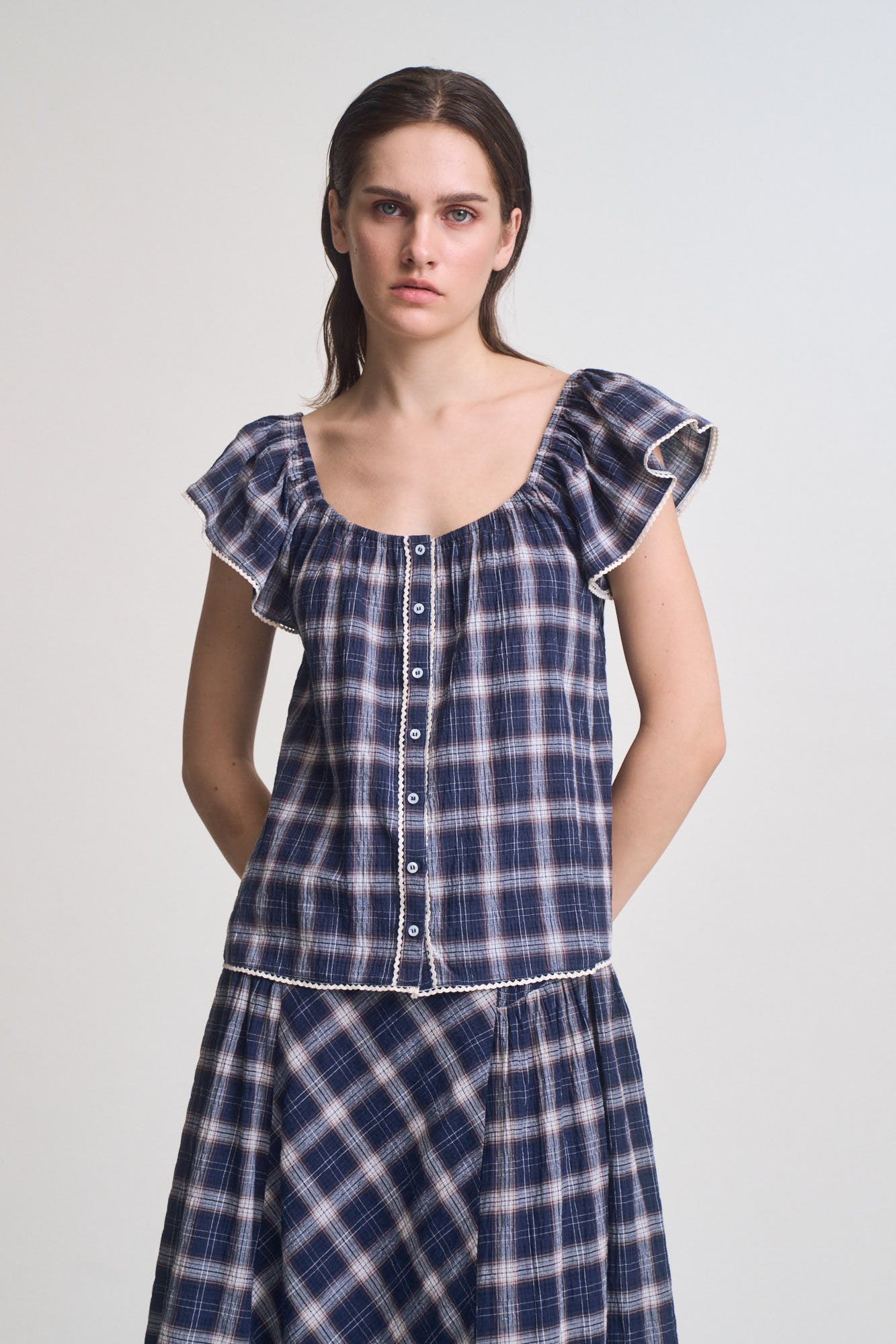 Plaid Eyelet Blouse in Midnight