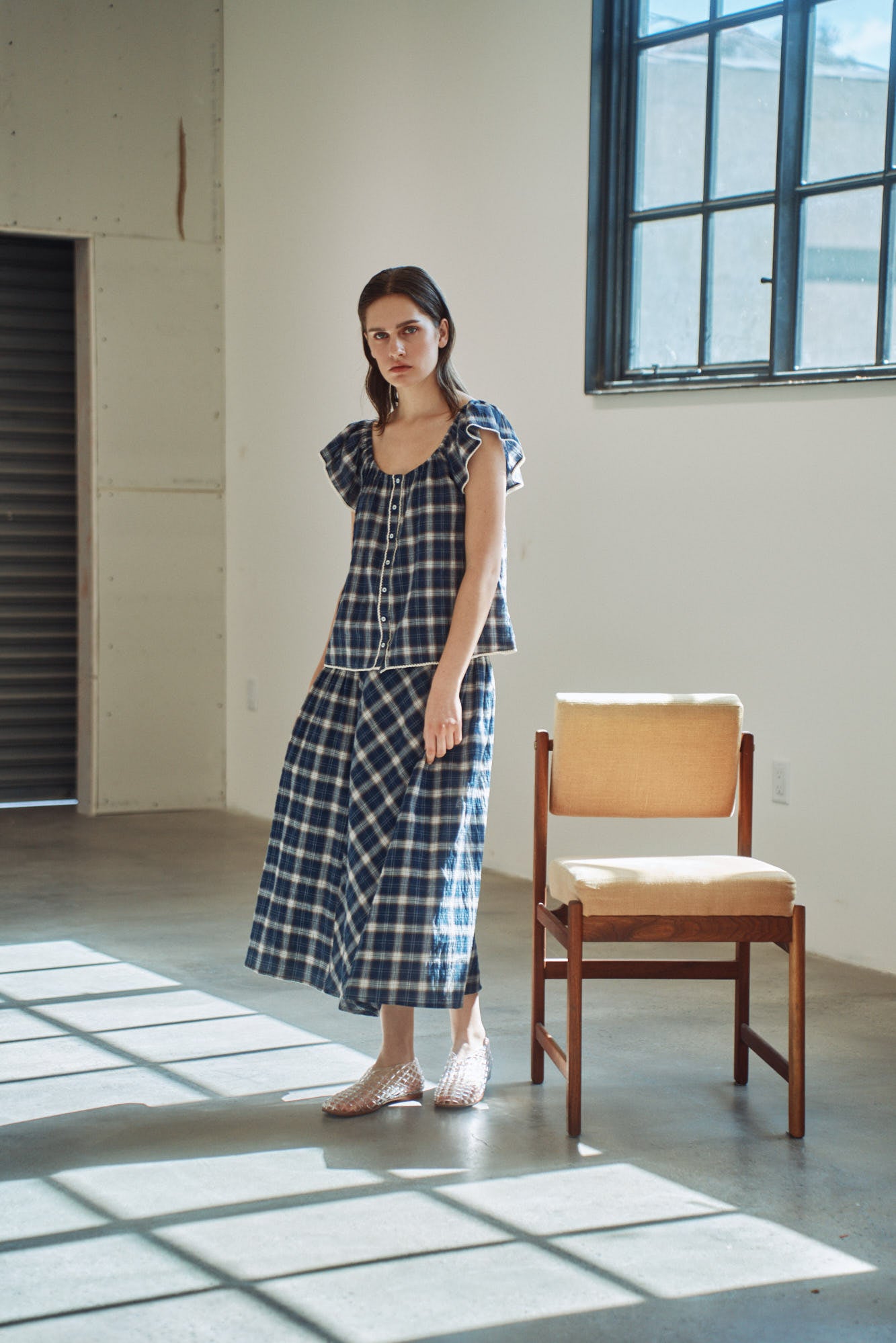 Plaid Eyelet Blouse in Midnight