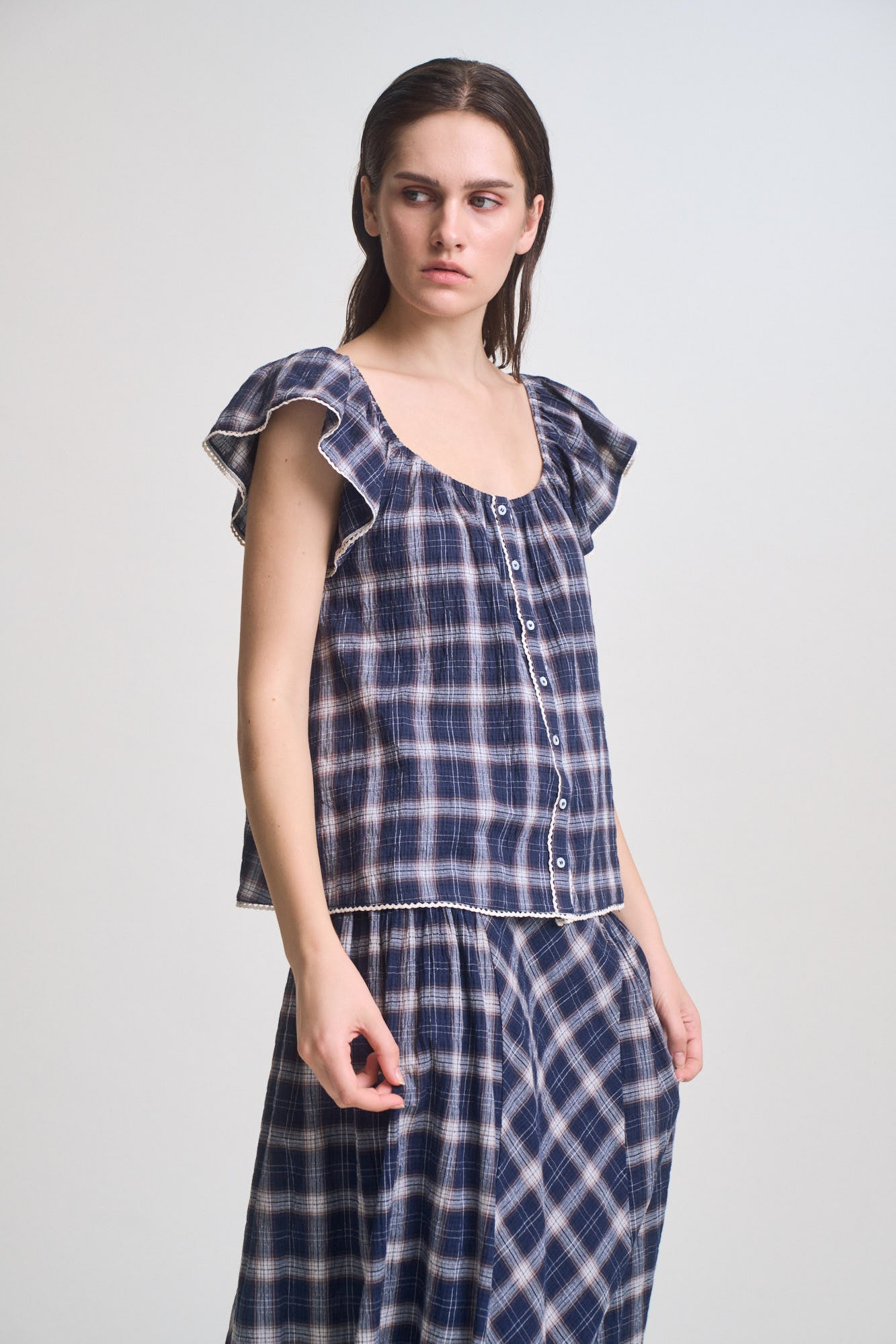 Plaid Eyelet Blouse in Midnight