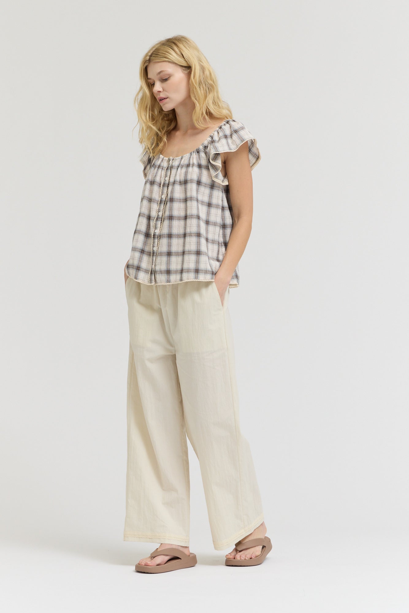 Plaid Eyelet Blouse in Natural